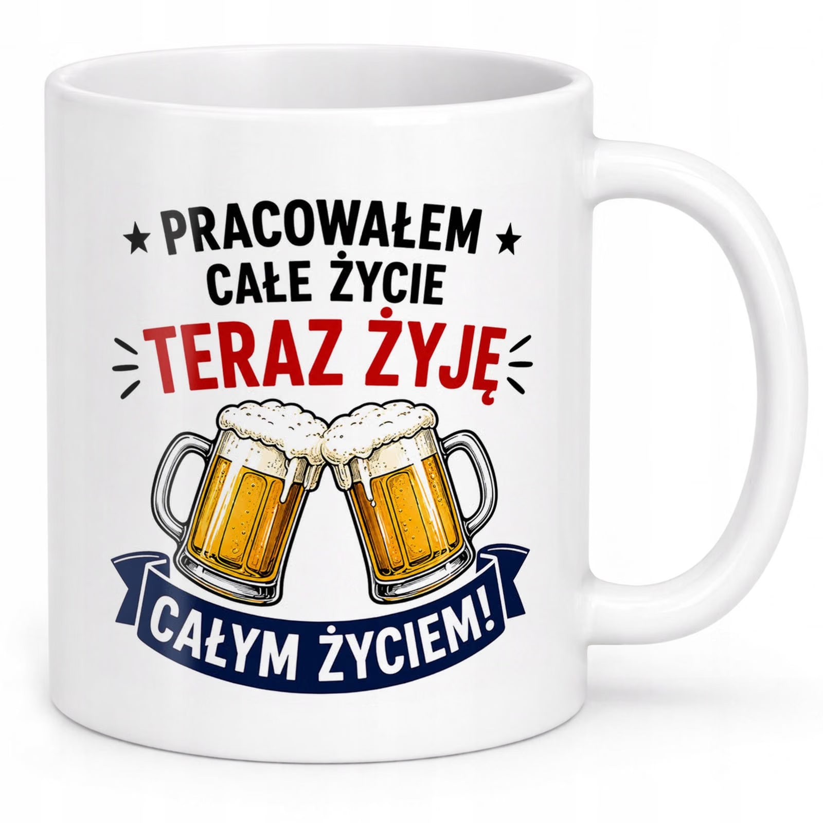 Biały Kubek z nadrukiem Emerytura Dla Emeryta Upominek Prezent