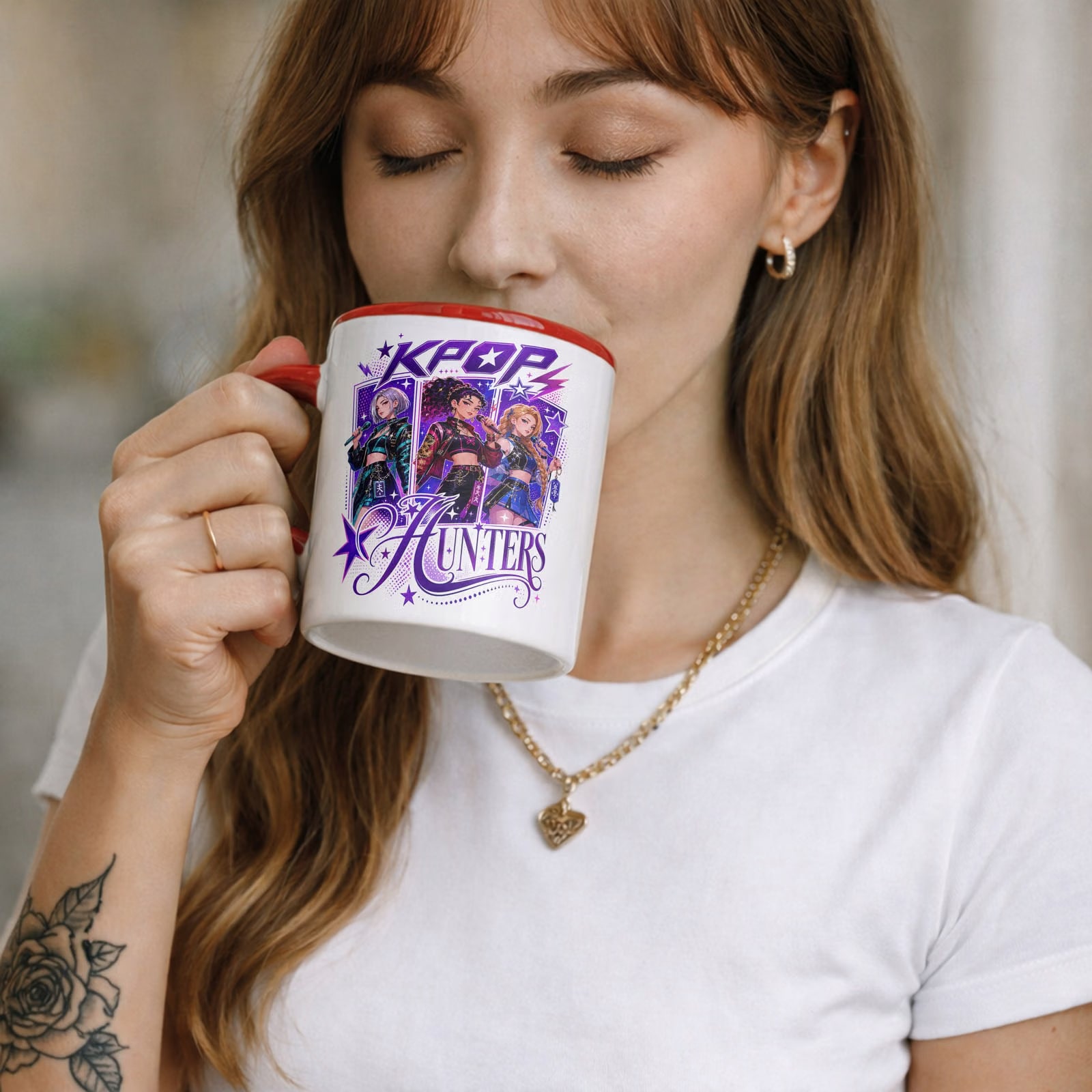 Zestaw Plecak Worek Kubek Czerwony Z Nadrukiem ŁOWCZYNIE KPOP Dla Dzieci