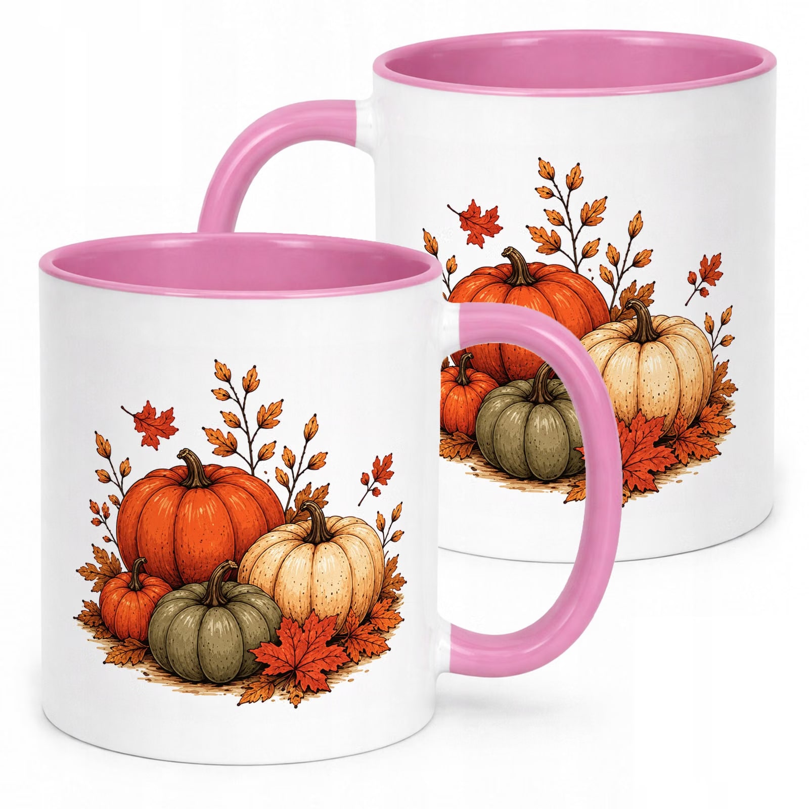 Różowy Kubek z nadrukiem Jesienny Jesień Dynia Pumpkin Prezent
