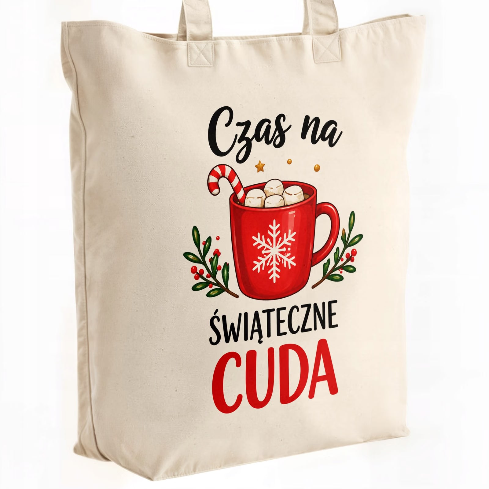 Torba shopper bawełniana premium świąteczna na zakupy z nadrukiem