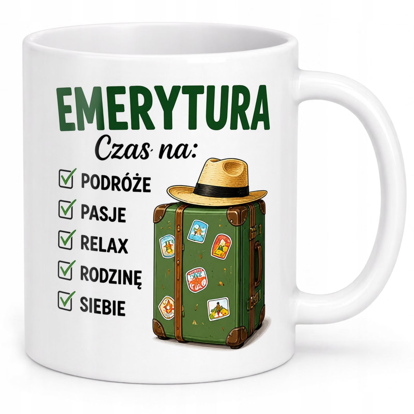 Biały Kubek z nadrukiem Emerytura Dla Emeryta Emerytki Upominek Prezent