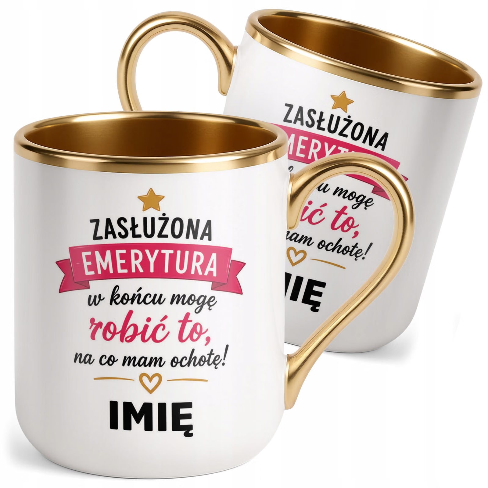 Kubek Personalizowany z nadrukiem Premium Złoty Emerytura Prezent