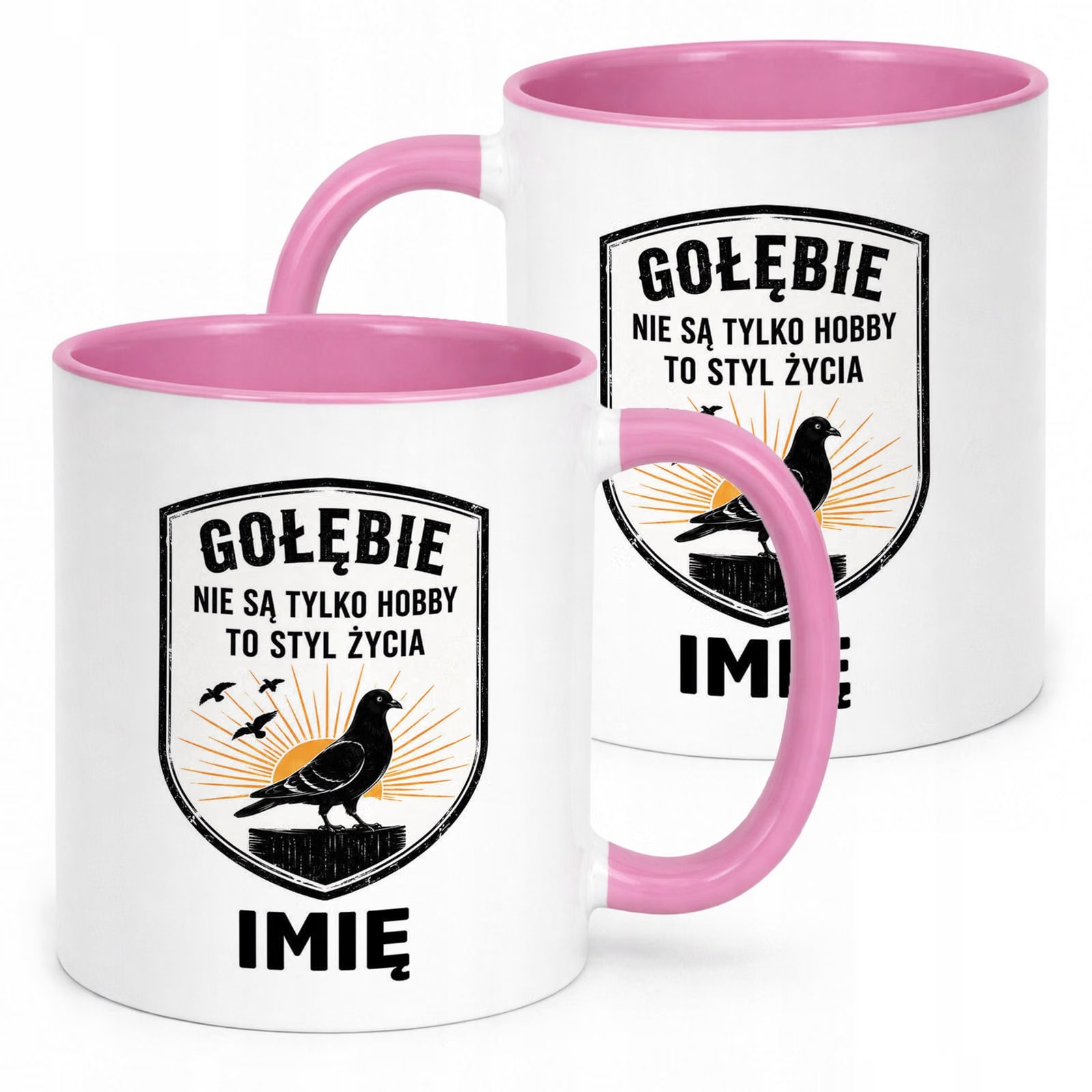 Różowy Kubek Personalizowany z nadrukiem Dla Gołębiarza Upominek Prezent