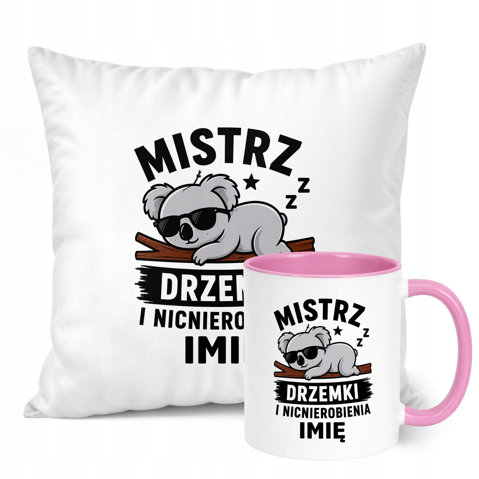 Zestaw Personalizowany Kubek Różowy Poduszka Dzień Chłopaka Z Nadrukiem