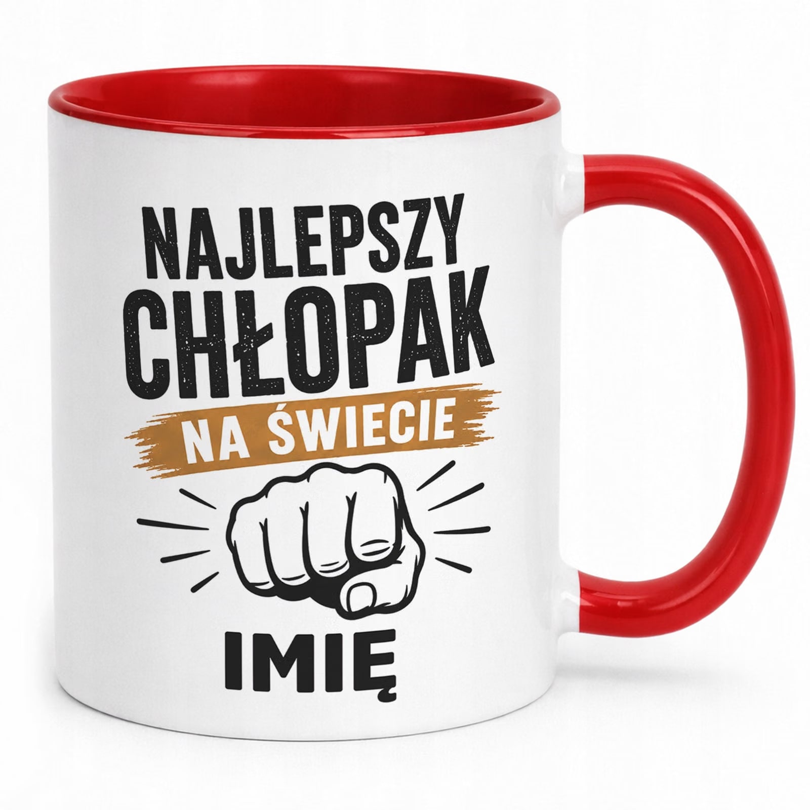 Czerwony Kubek personalizowany z nadrukiem Dzień Chłopaka Mężczyzny Prezent