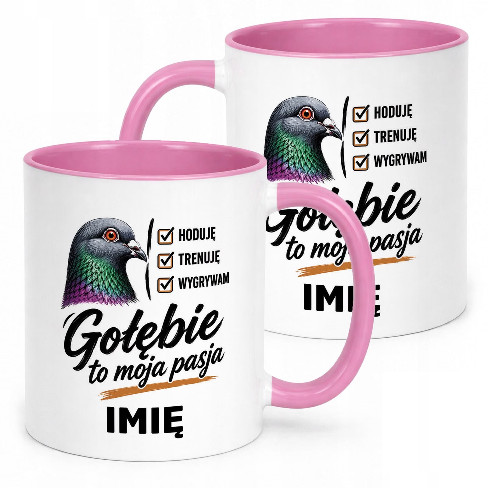 Różowy Kubek Personalizowany z nadrukiem Dla Gołębiarza Upominek Prezent