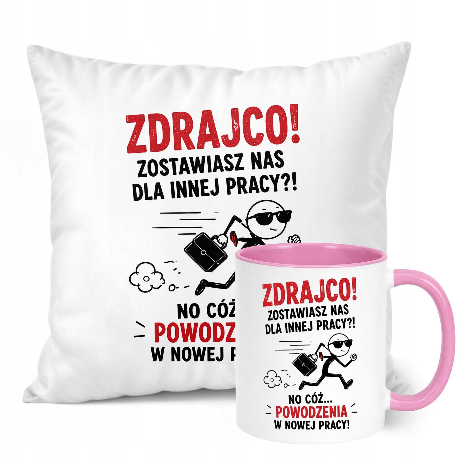 Zestaw Kubek Różowy Poduszka Z Nadrukiem Odejście z Pracy Prezent