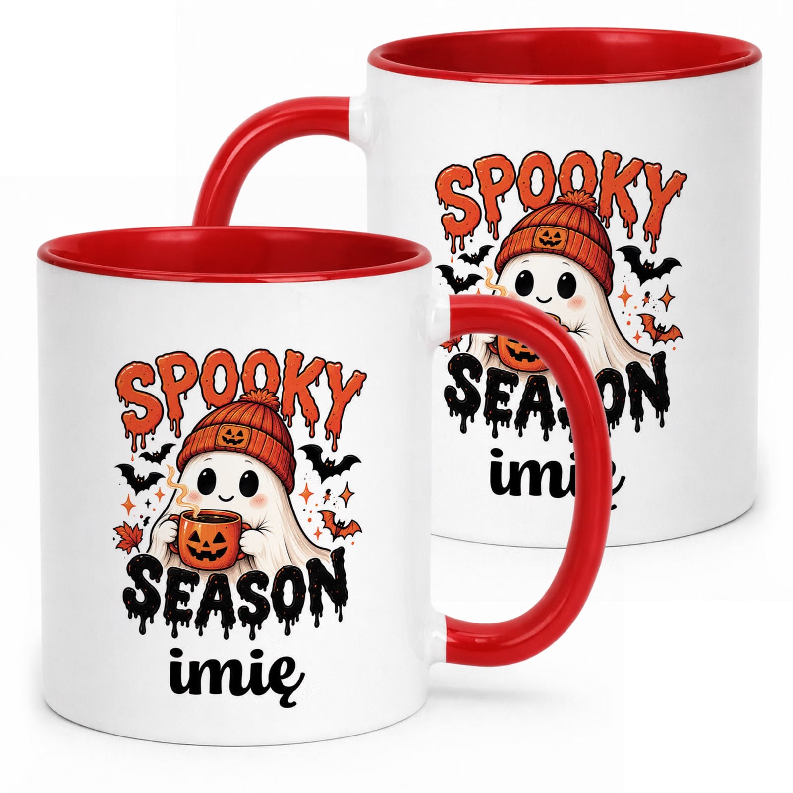 Kubek Czerwony Personalizowany z Nadrukiem Halloween Jesień Prezent
