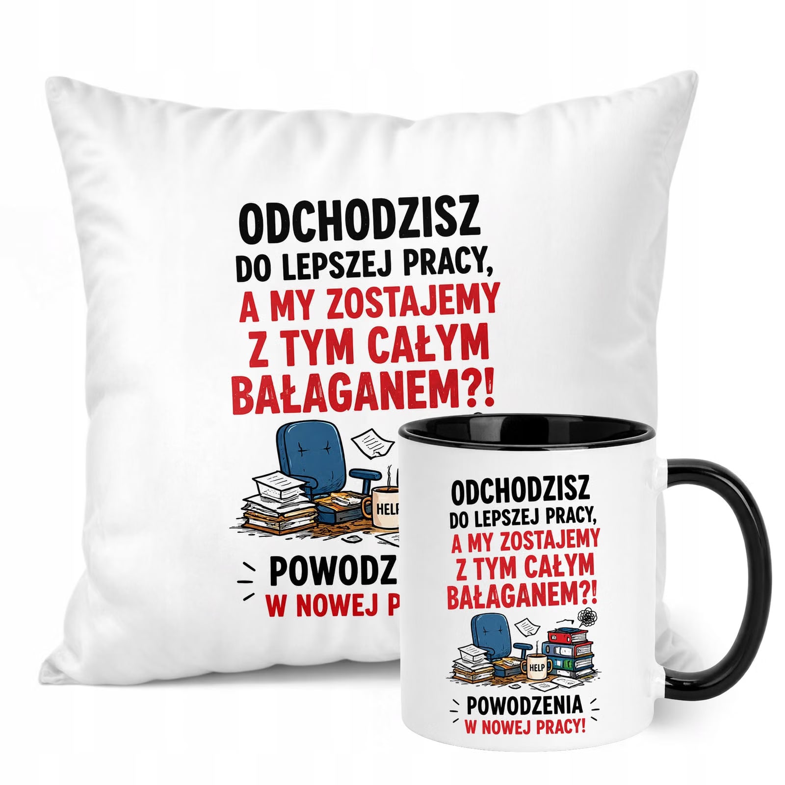 Zestaw Kubek Czarny Poduszka Z Nadrukiem Odejście z Pracy Prezent