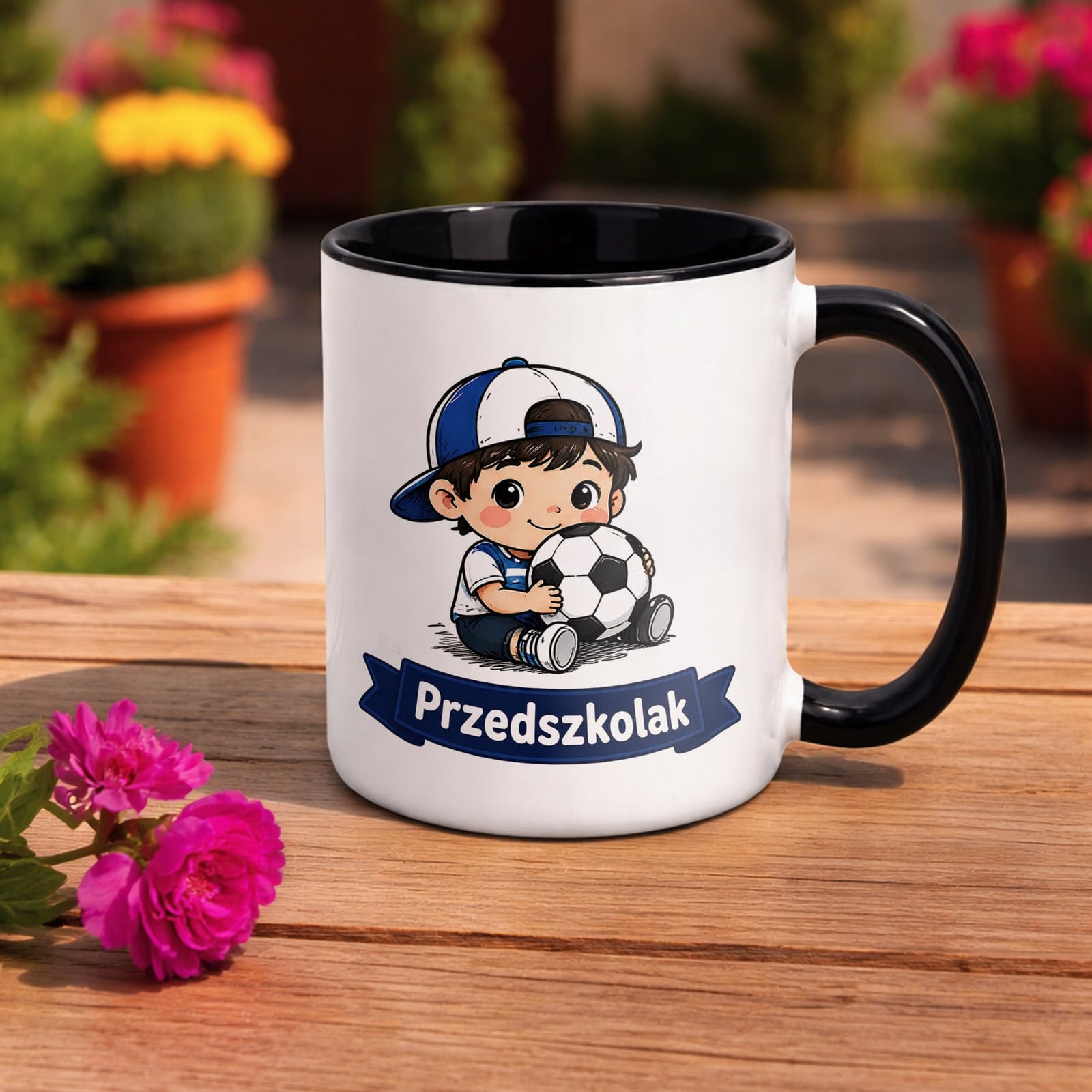 Kubek Czarny z nadrukiem Przedszkolak Szkoła Dla Dzieci Prezent