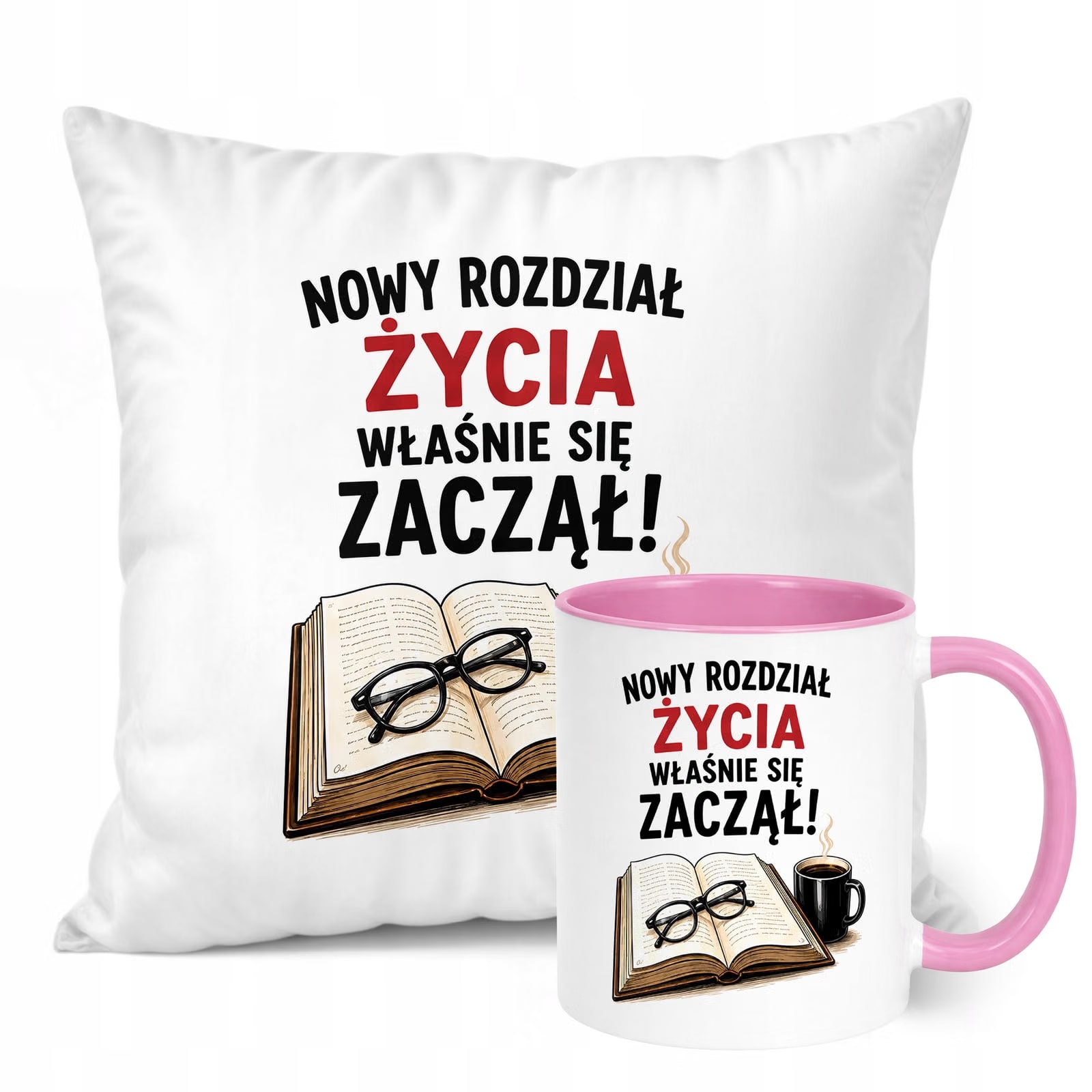 Zestaw Kubek Różowy Poduszka Z Nadrukiem Emerytura Dla Emeryta Prezent