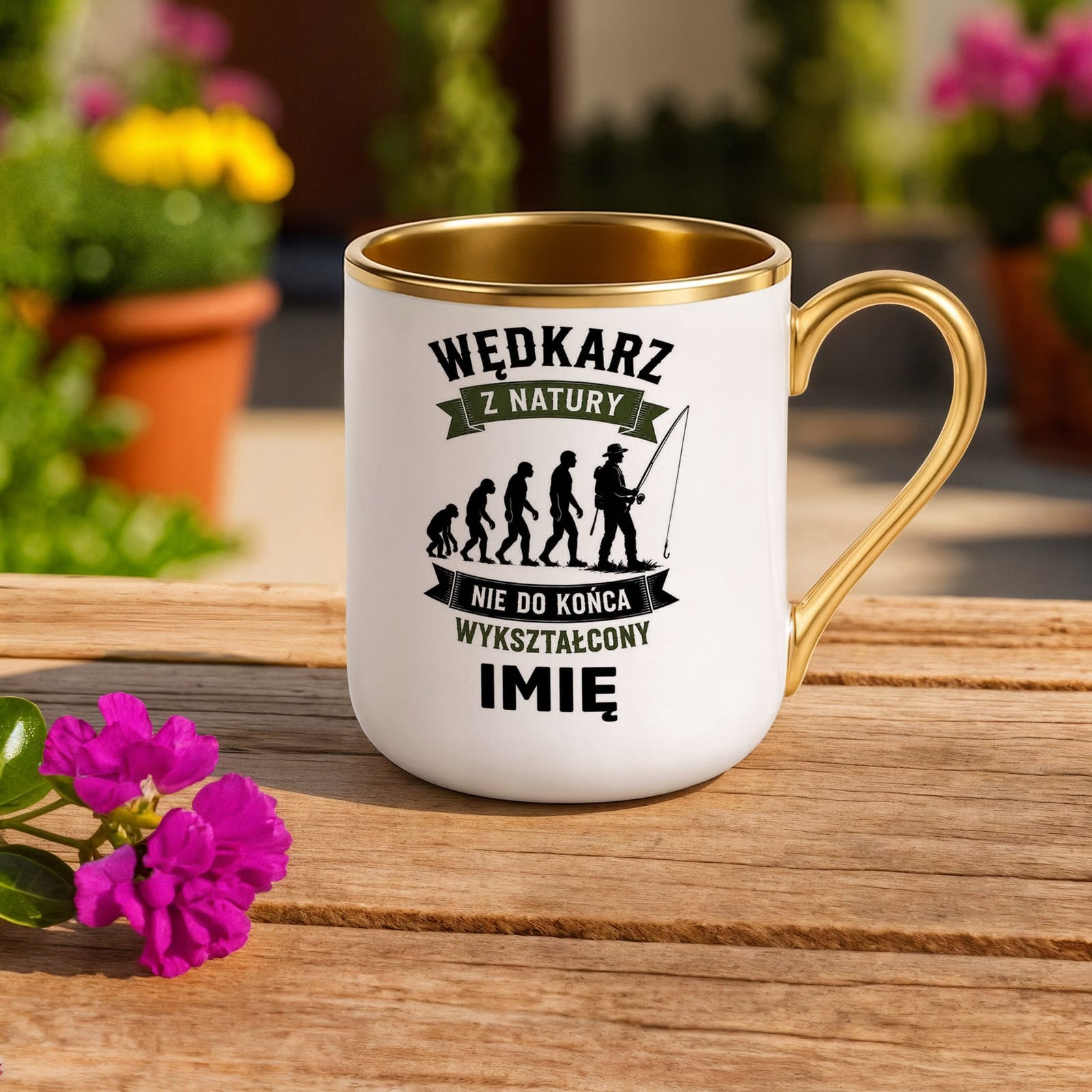 Kubek Personalizowany z nadrukiem Premium Złoty Dla Wędkarza Prezent