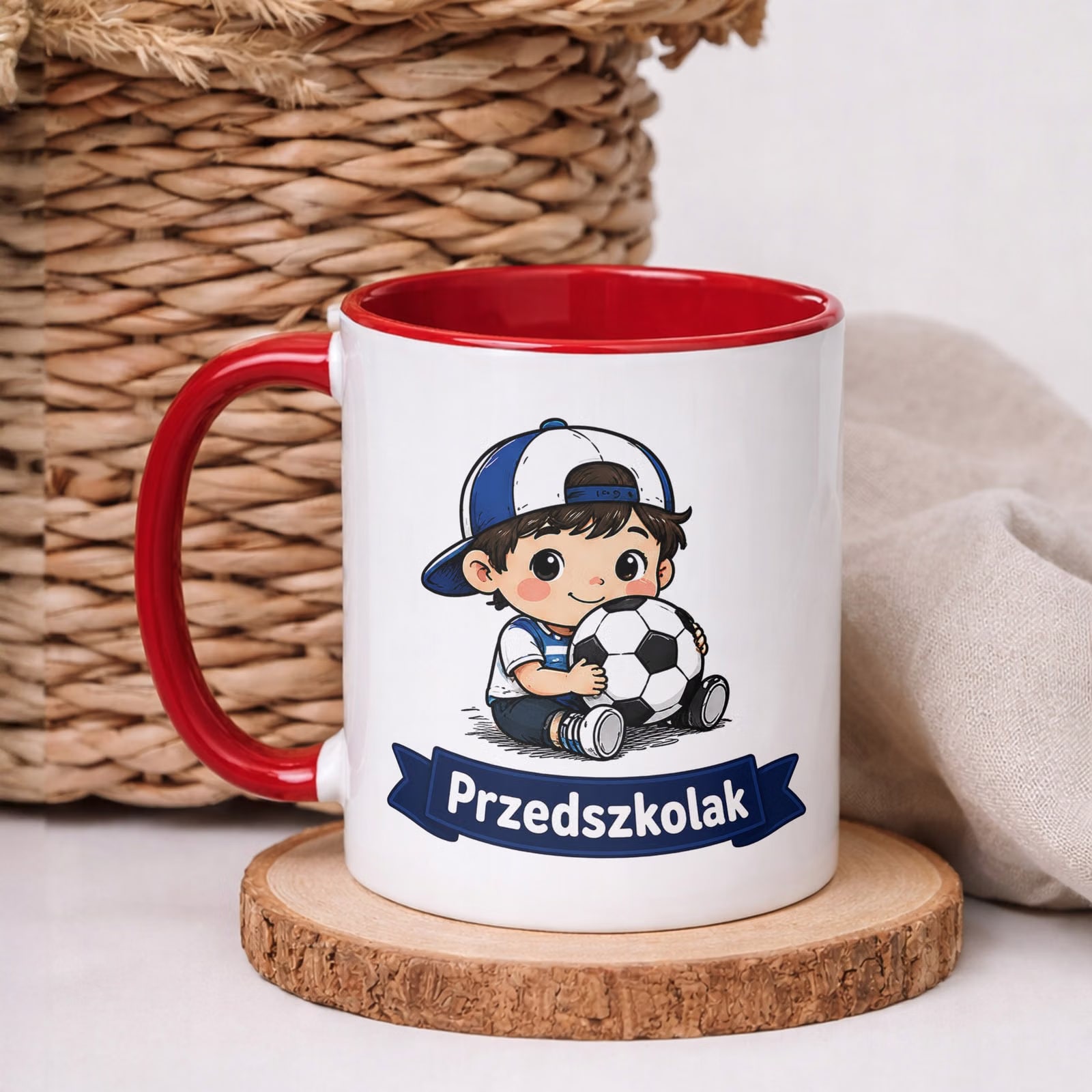 Kubek Czerwony z nadrukiem Przedszkolak Szkoła Dla Dzieci Prezent