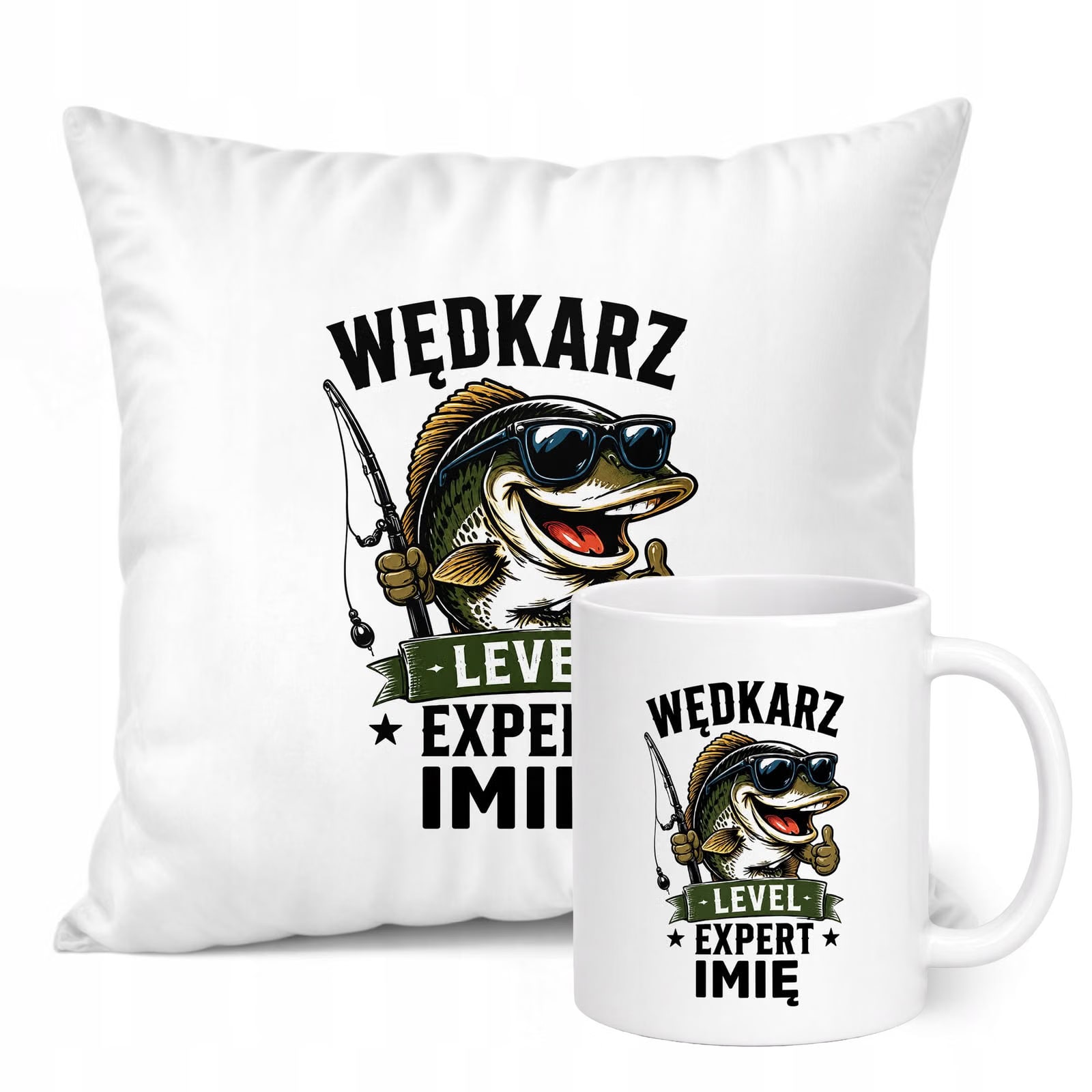 Zestaw Personalizowany Kubek Biały Poduszka Z Nadrukiem Dla Wędkarza