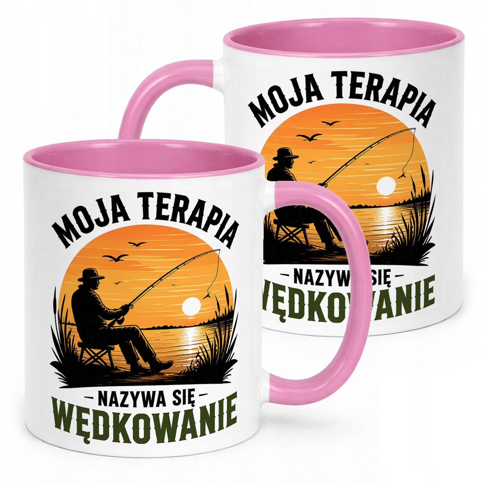 Różowy Kubek z nadrukiem Dla Wędkarza Rybaka Upominek Prezent