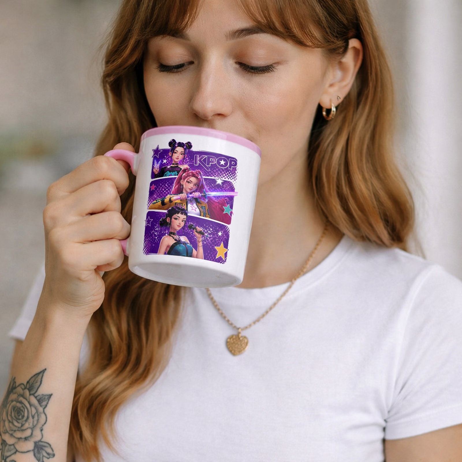 Zestaw Kubek Różowy Podkładka pod mysz z nadrukiem Łowczynie Kpop