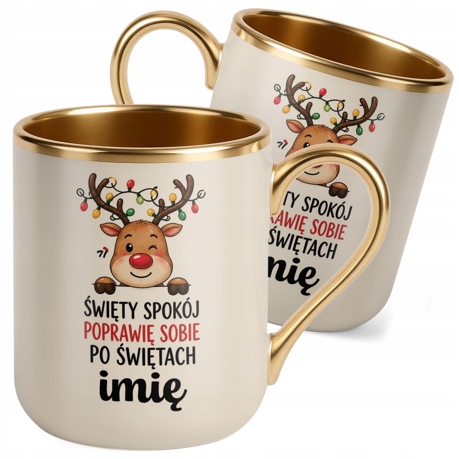 Kubek Personalizowany Premium Złoty Ecru Boże Narodzenie Święta Prezent