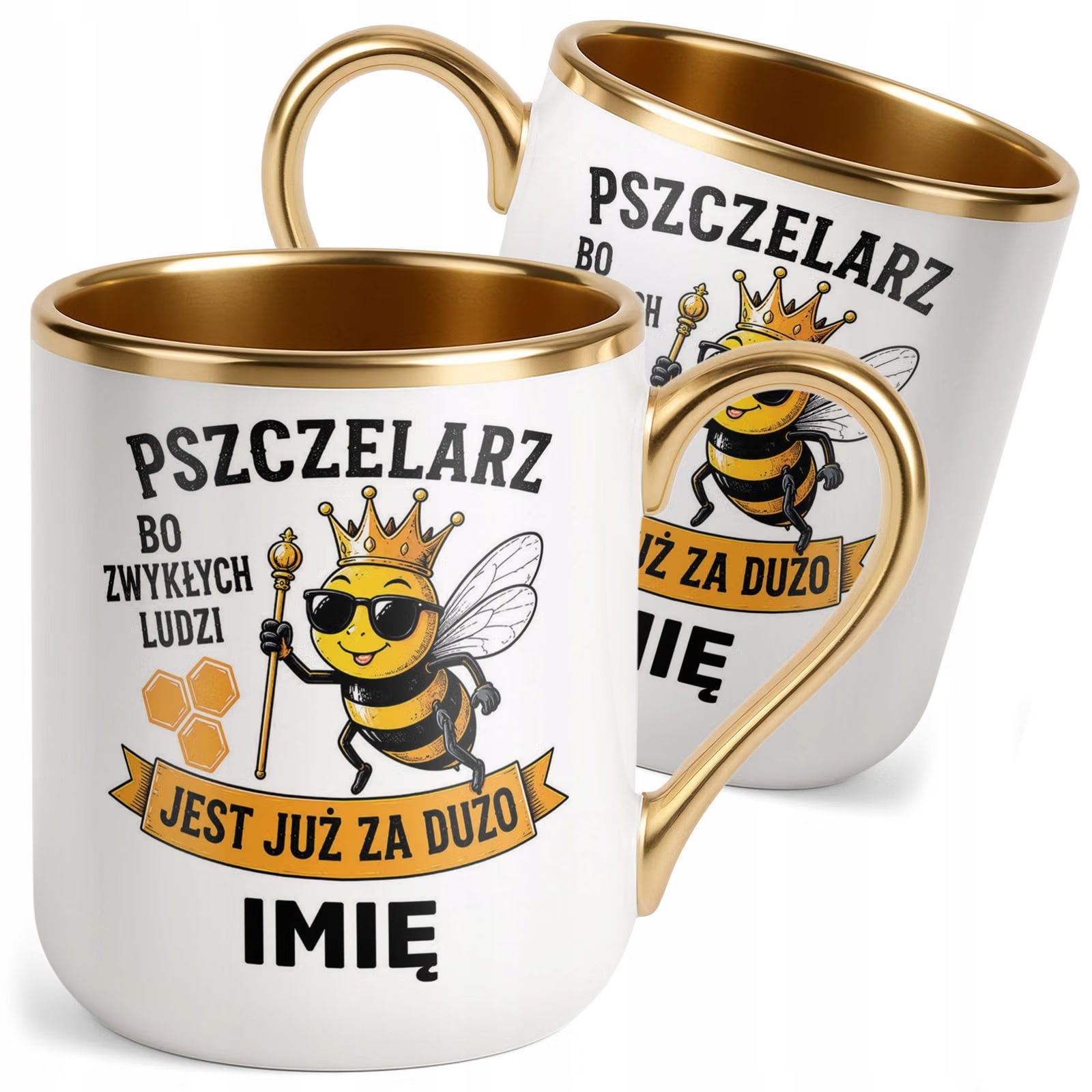 Kubek Personalizowany z nadrukiem Premium Złoty Dla Pszczelarza Prezent