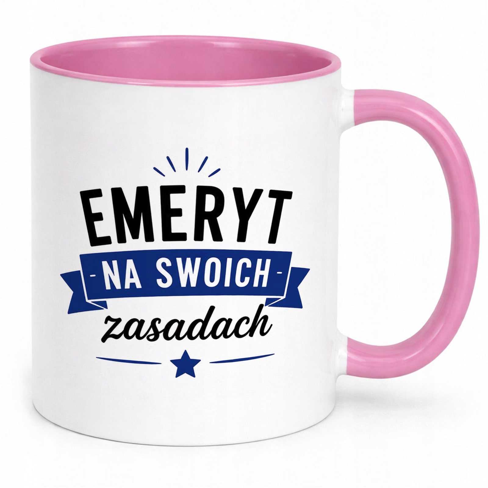 Kubek Różowy z nadrukiem Emerytura Dla Emeryta Upominek Prezent