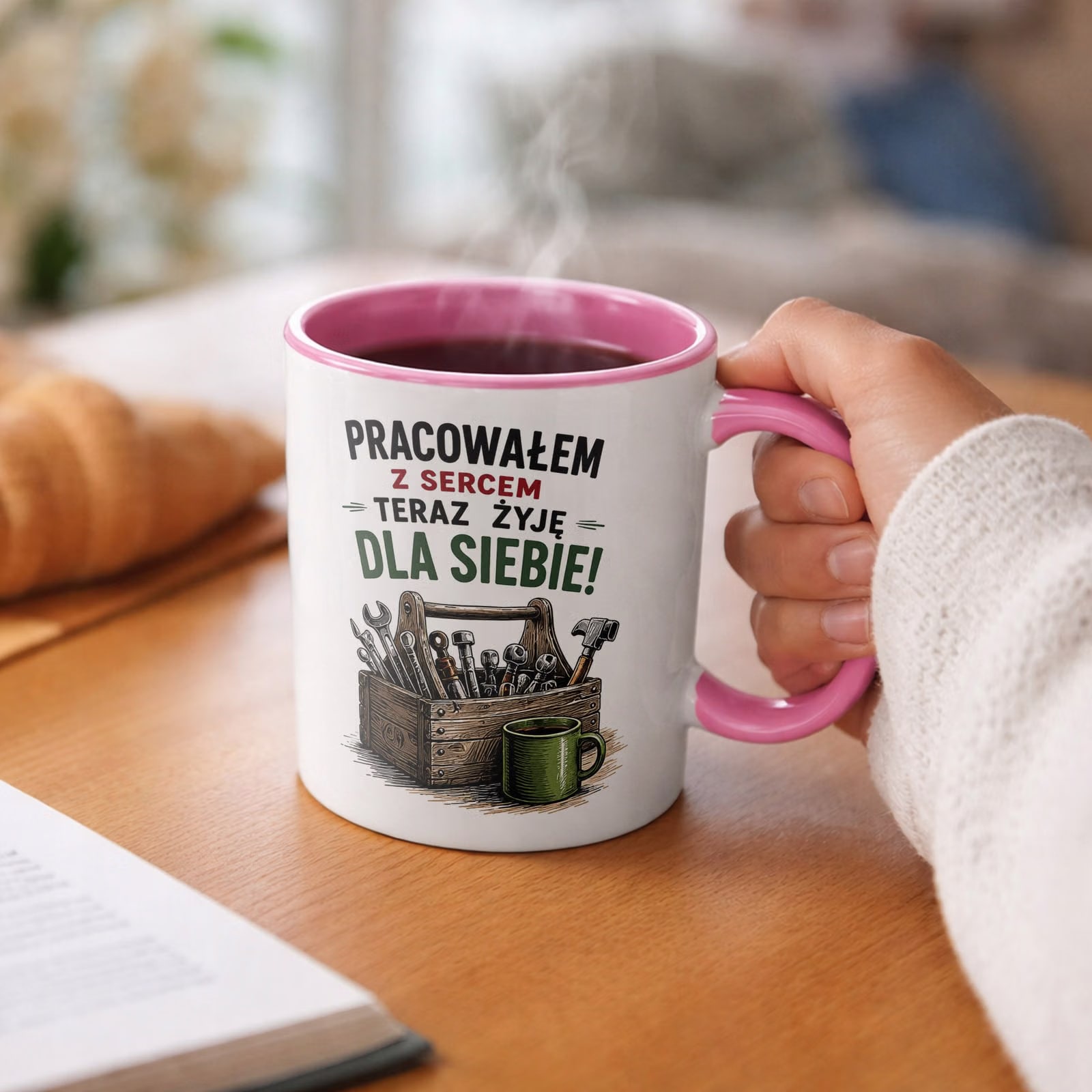 Kubek Różowy z nadrukiem Emerytura Dla Emeryta Upominek Prezent