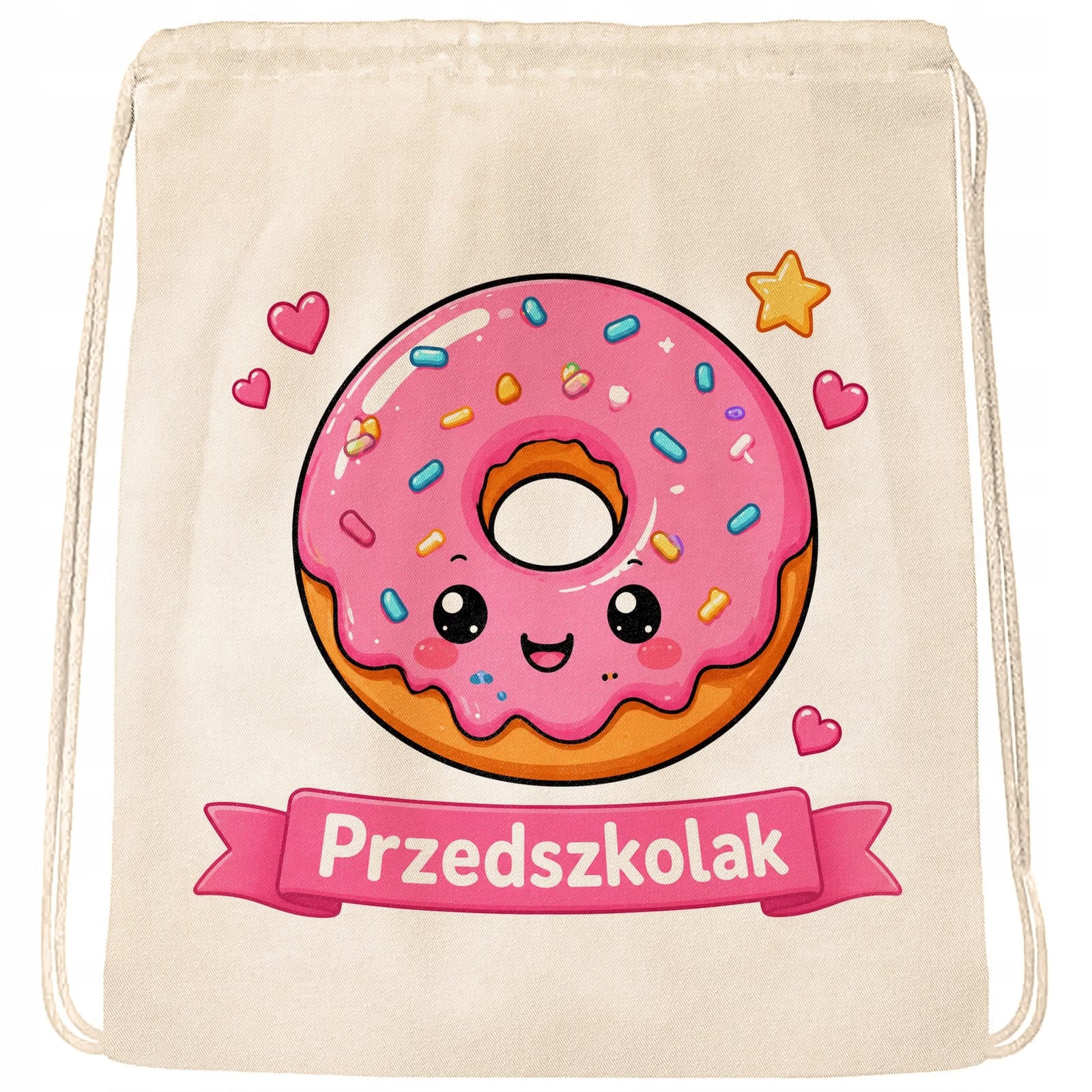 Plecak Worek Przedszkolak z Nadrukiem Bawełniany Szkolny na Buty Ecru