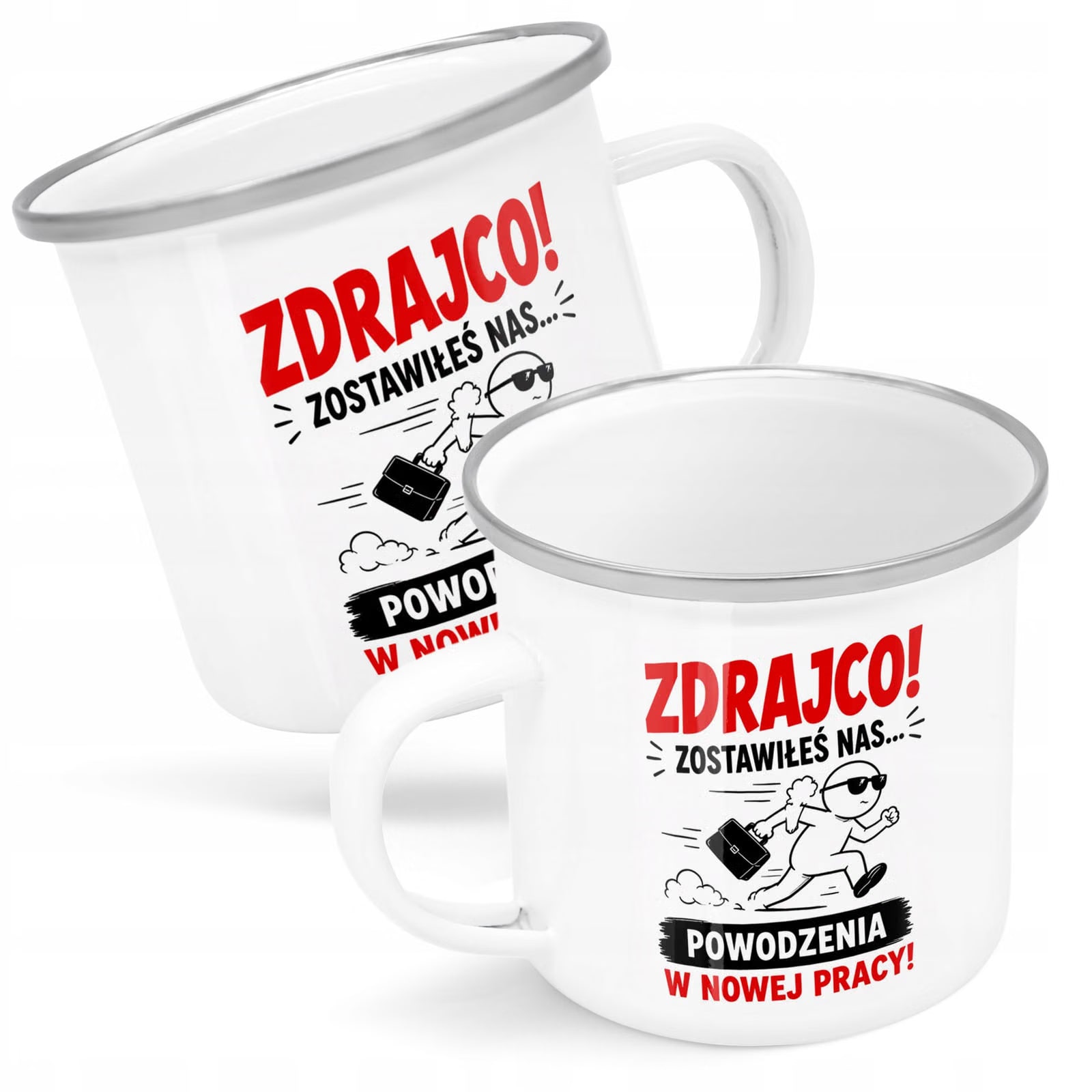 Kubek Emaliowany Odejście z Pracy z Nadrukiem Biały Metalowy Prezent