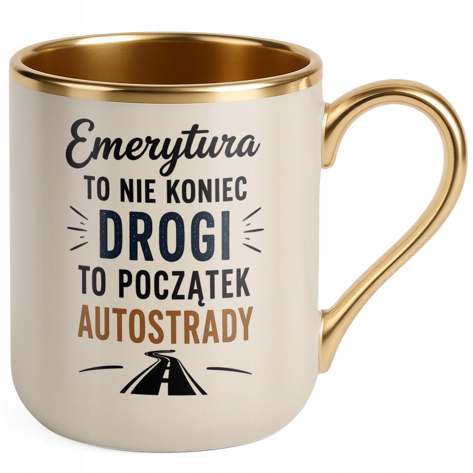 Kubek z nadrukiem Premium Złoty Ecru Emerytura Dla Emeryta Upominek Prezent