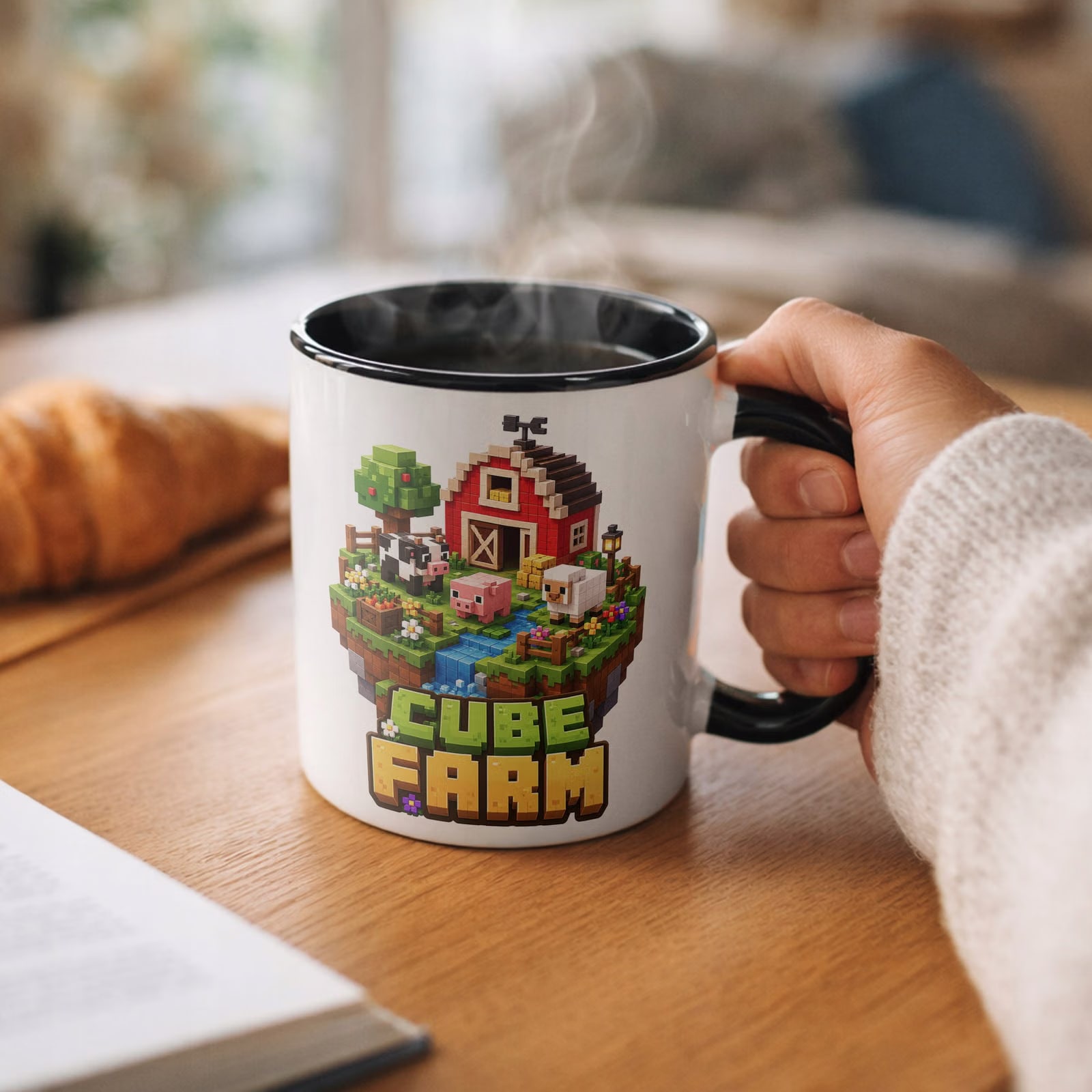 Kubek Czarny z nadrukiem CUBE FARM Dla Dzieci Prezent Upominek
