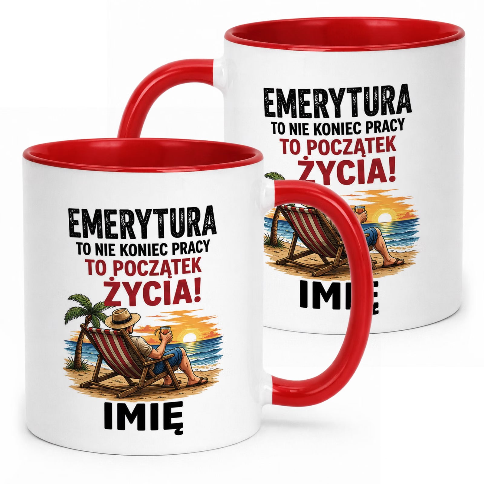 Kubek Czerwony Personalizowany z Nadrukiem Emerytura Upominek Prezent