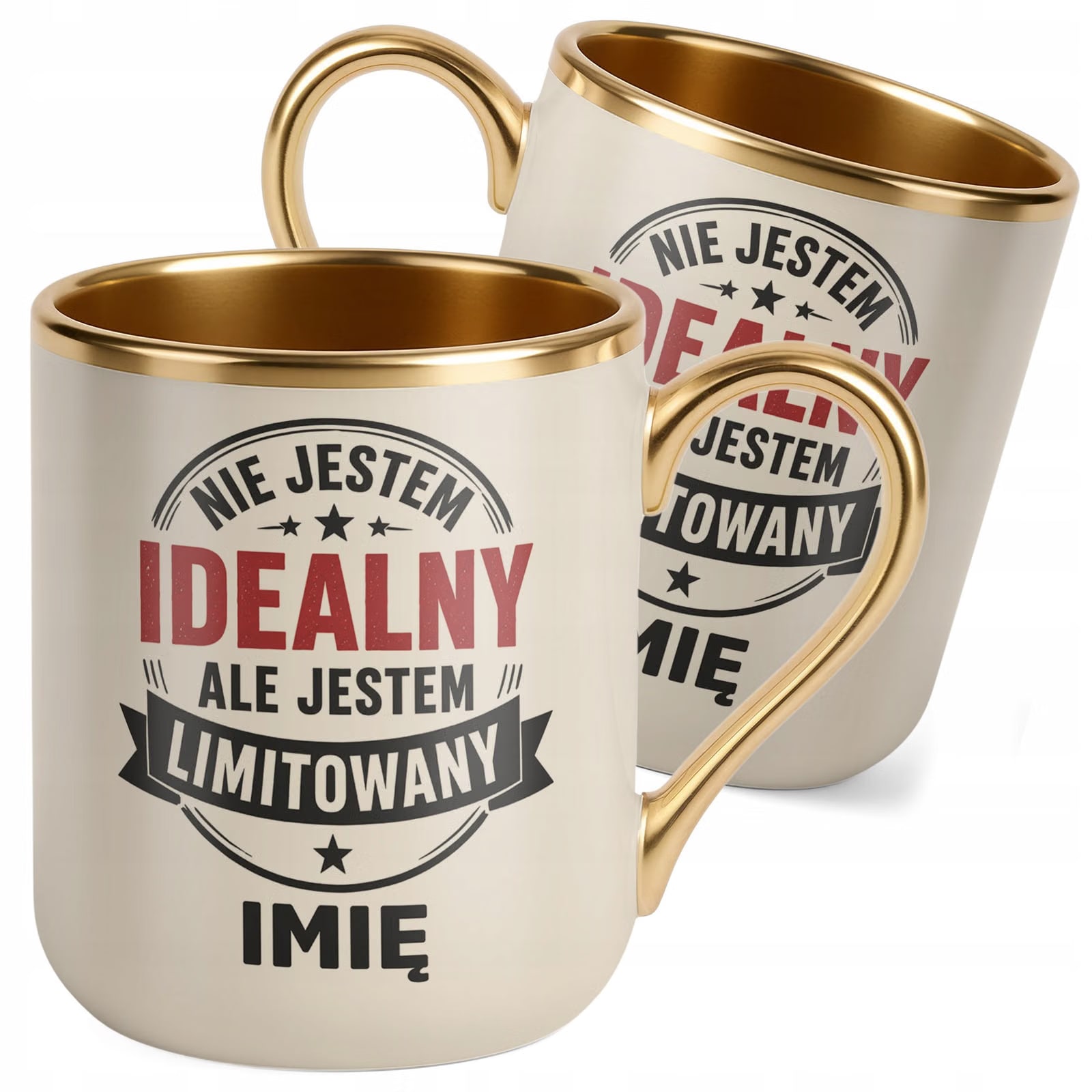 Kubek personalizowany z nadrukiem Premium Złoty Ecru Dzień Chłopaka