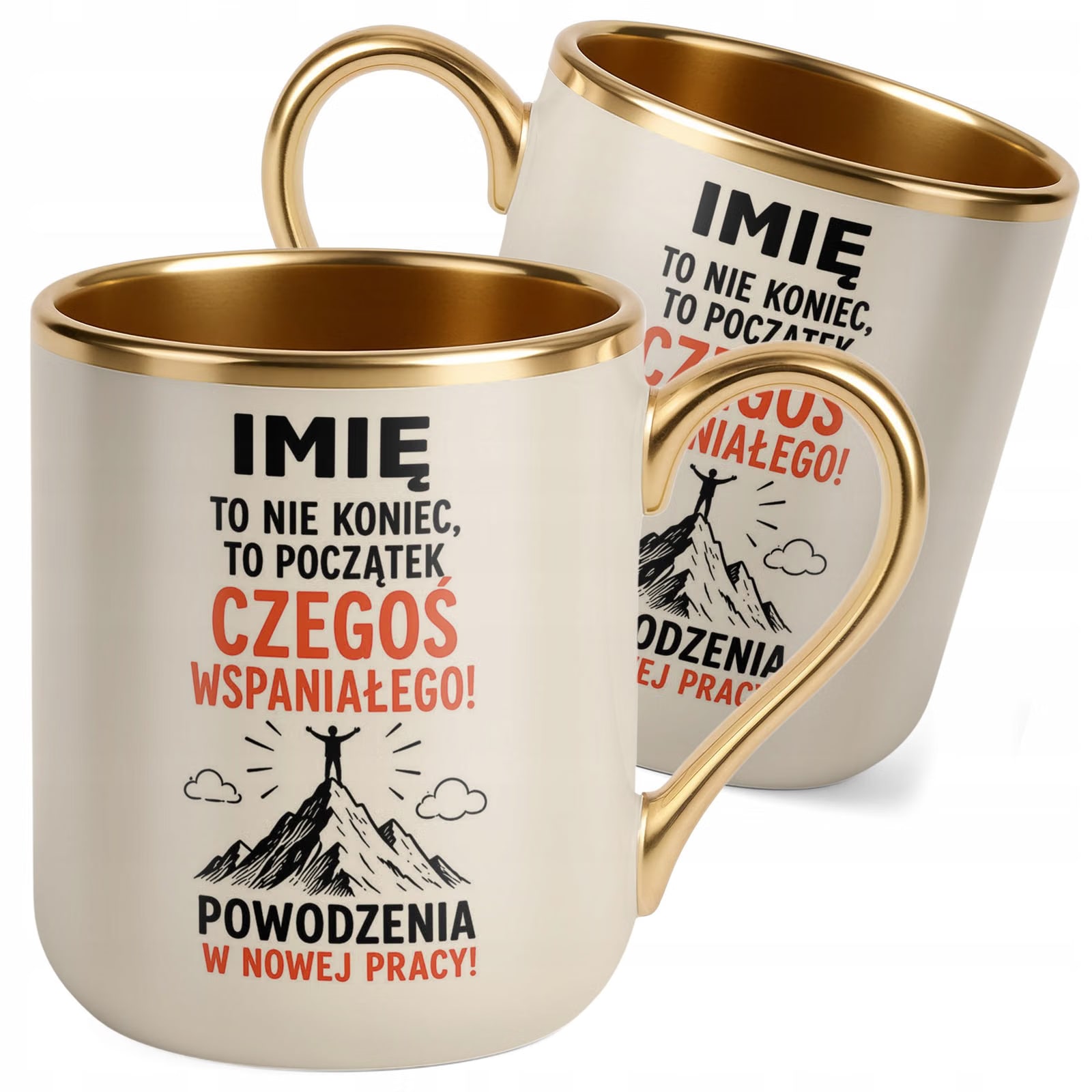 Kubek Personalizowany z nadrukiem Premium Złoty Ecru Odejście z Pracy