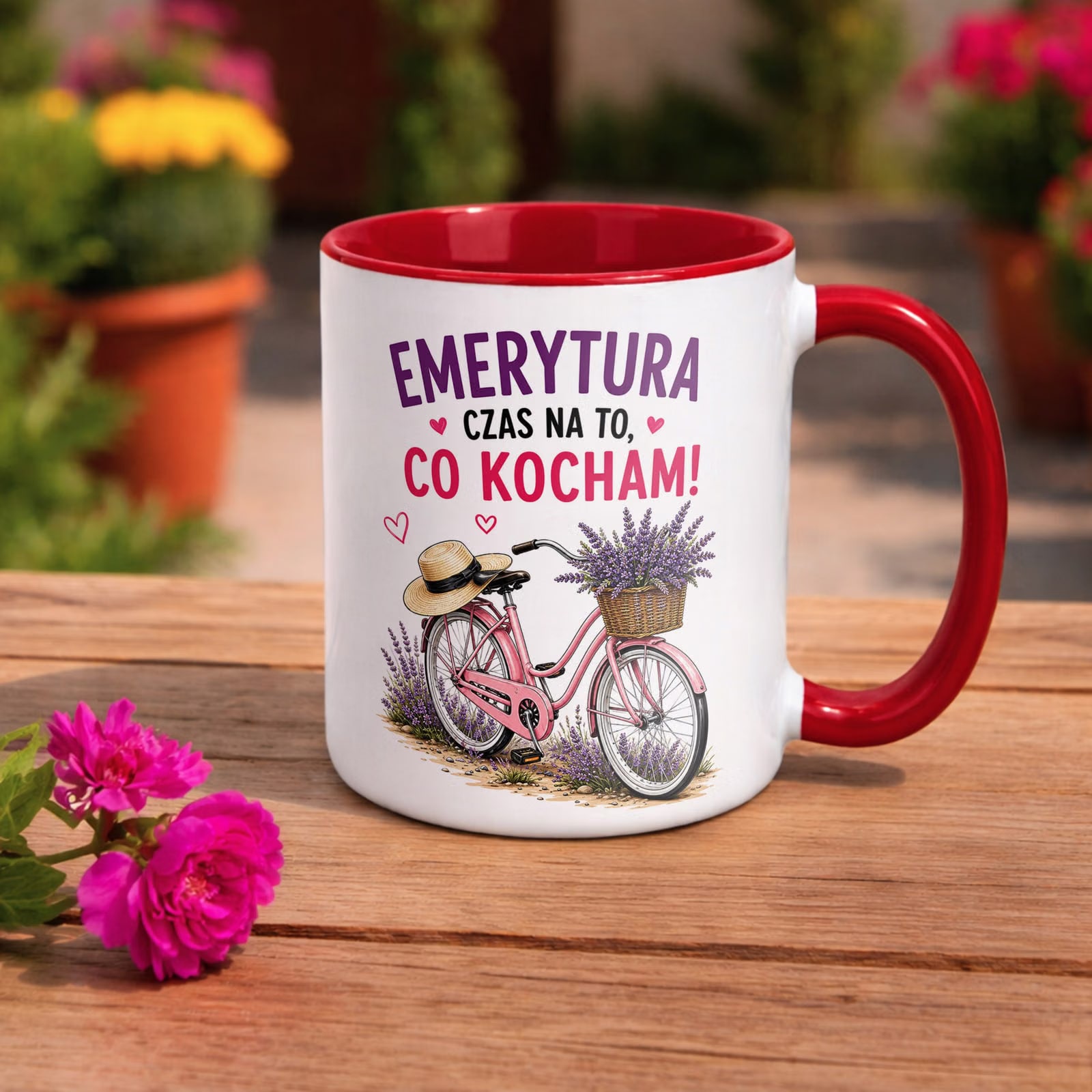 Kubek Czerwony z nadrukiem Emerytura Dla Emerytki Upominek Prezent