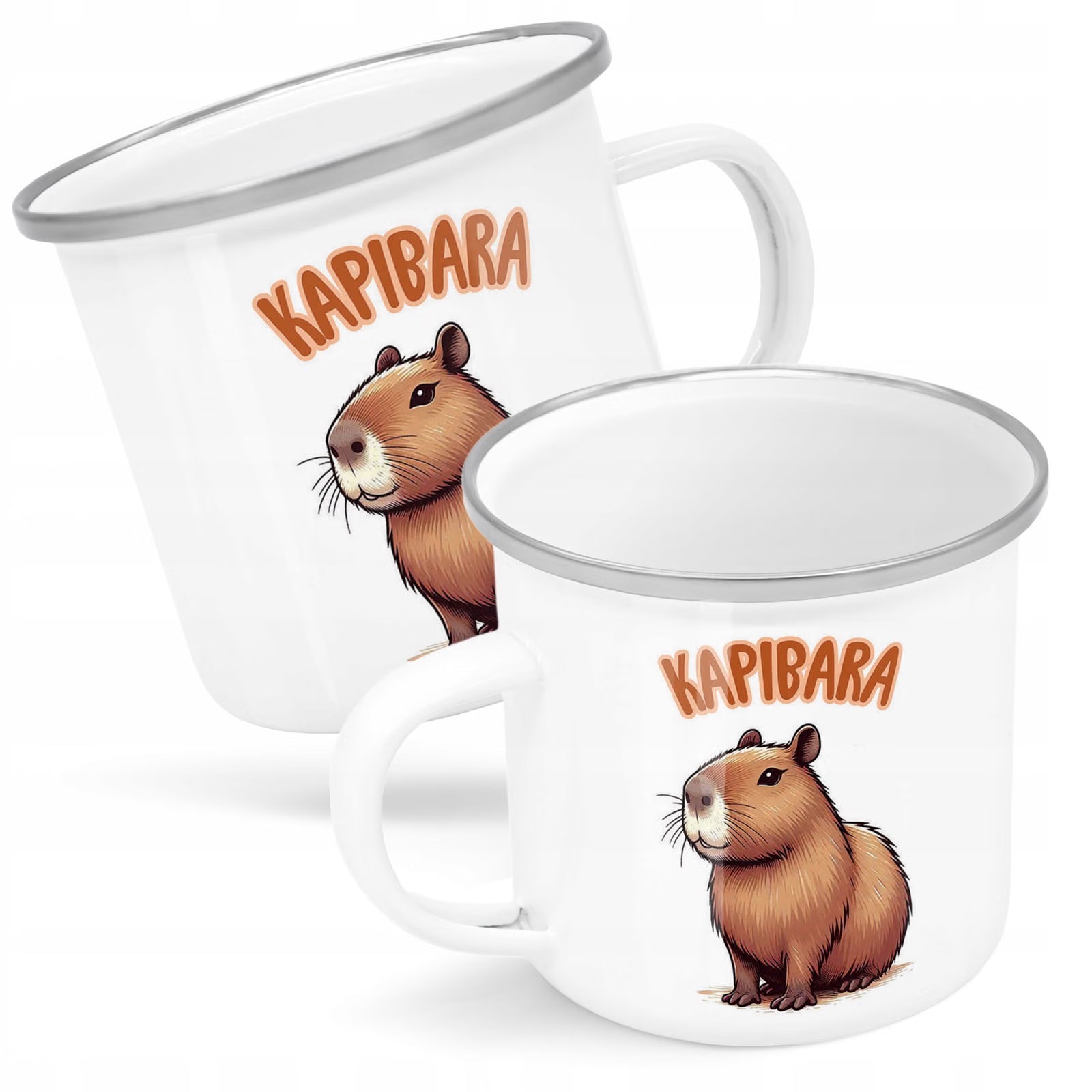 Kubek Emaliowany Kapibara Capybara Zwierzak z Nadrukiem Biały Metalowy