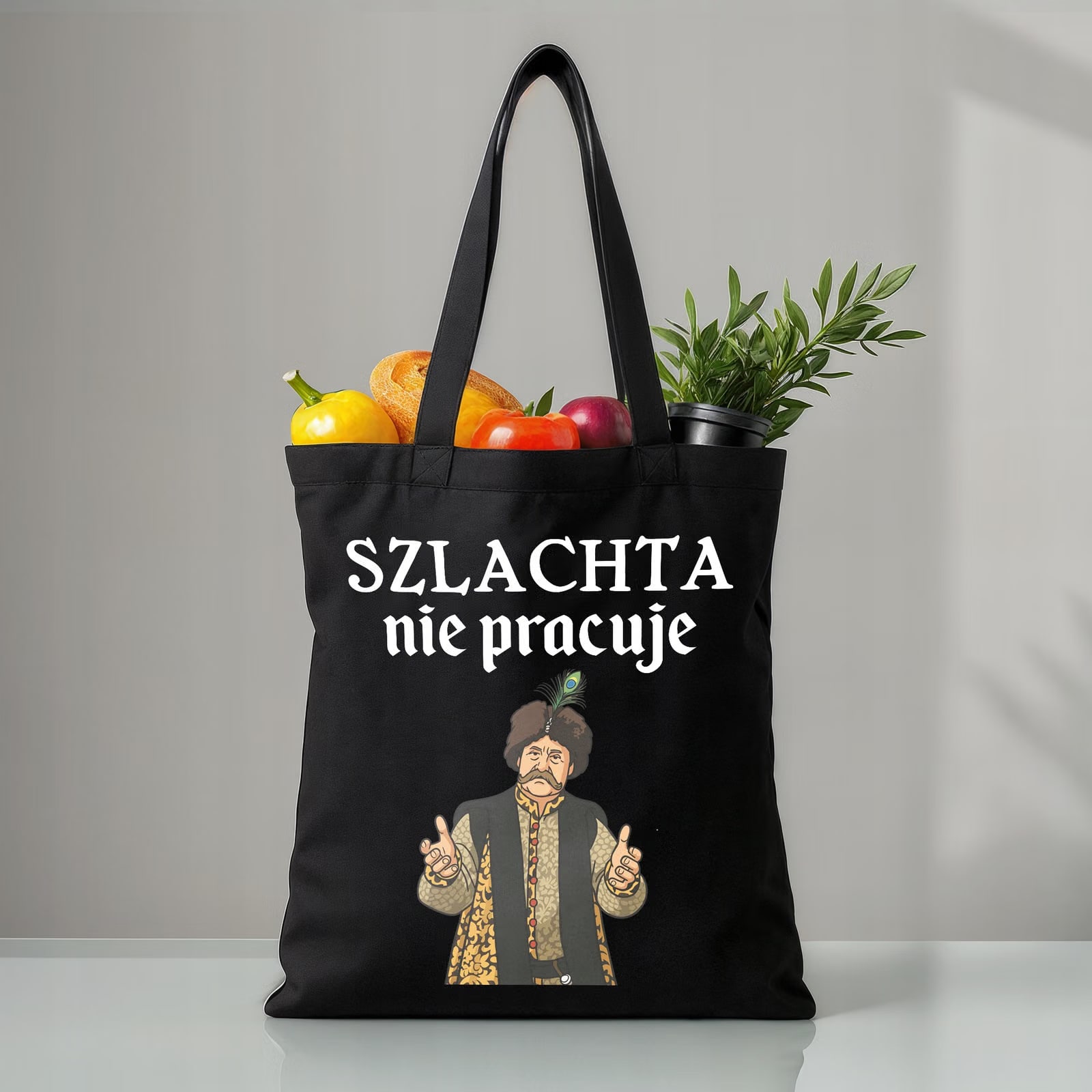 Torba bawełniana czarna na zakupy 1670 Szlachta Nie Pracuje