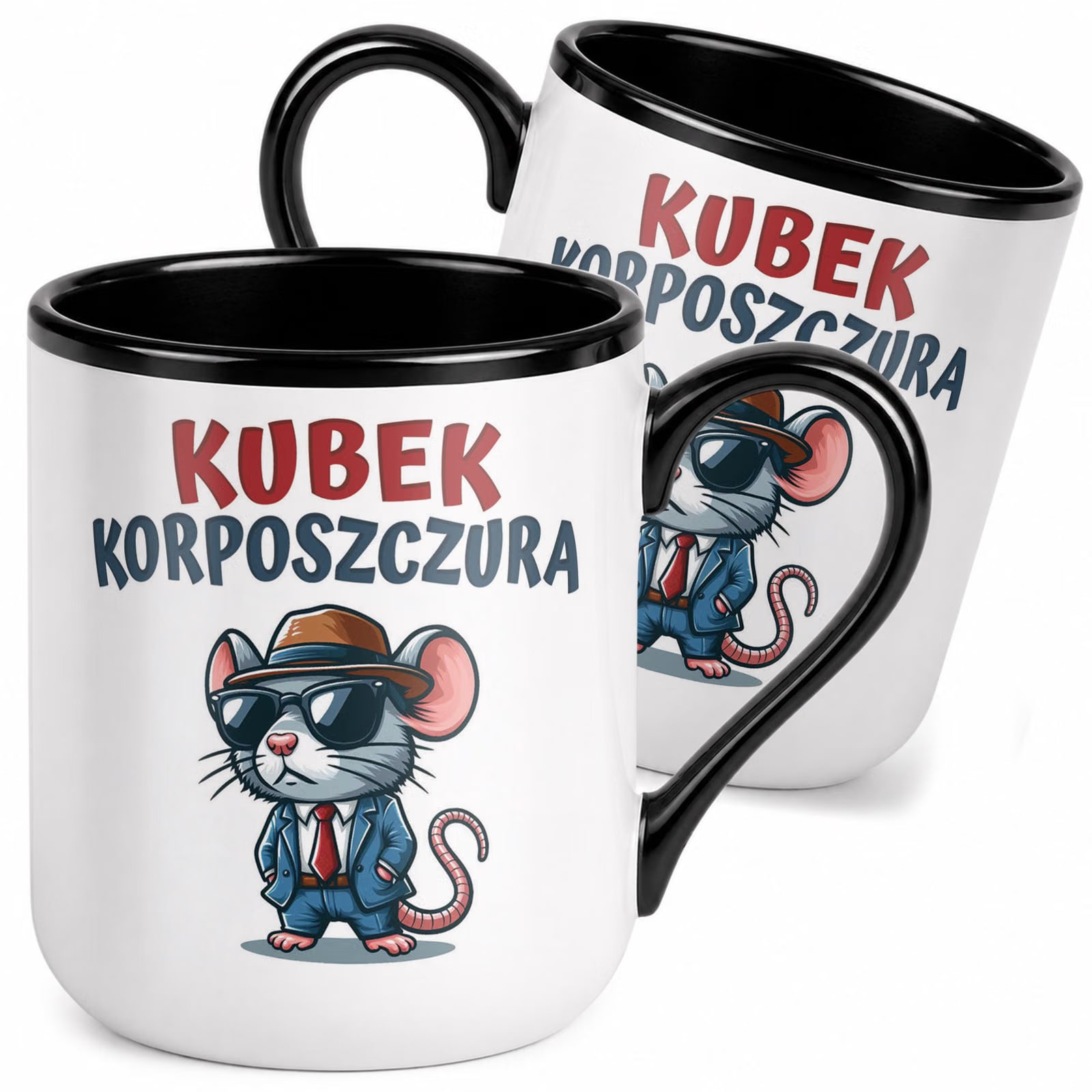 Kubek z nadrukiem Premium Czarny Kubek Korposzczurka Upominek Prezent