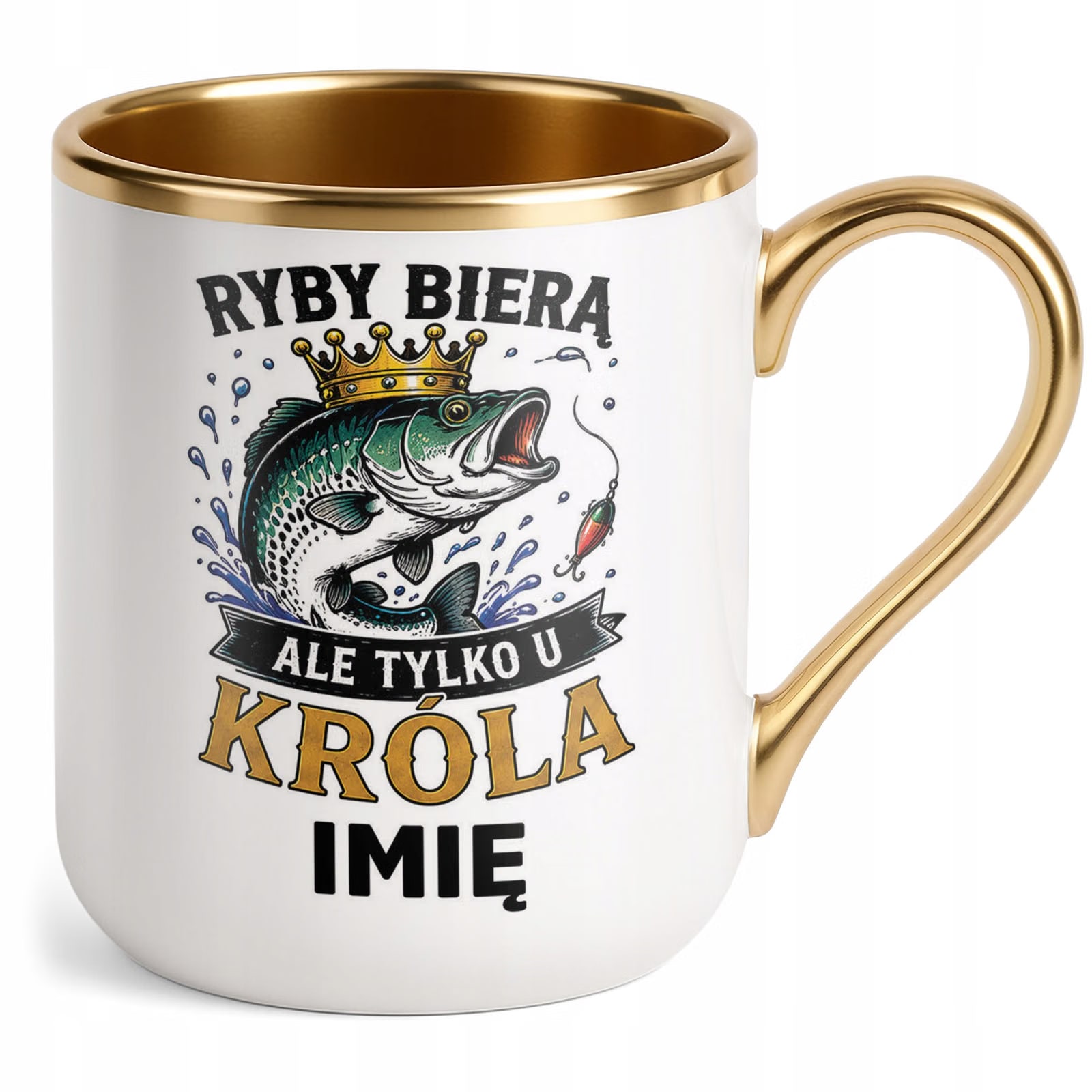 Kubek Personalizowany z nadrukiem Premium Złoty Dla Wędkarza Prezent