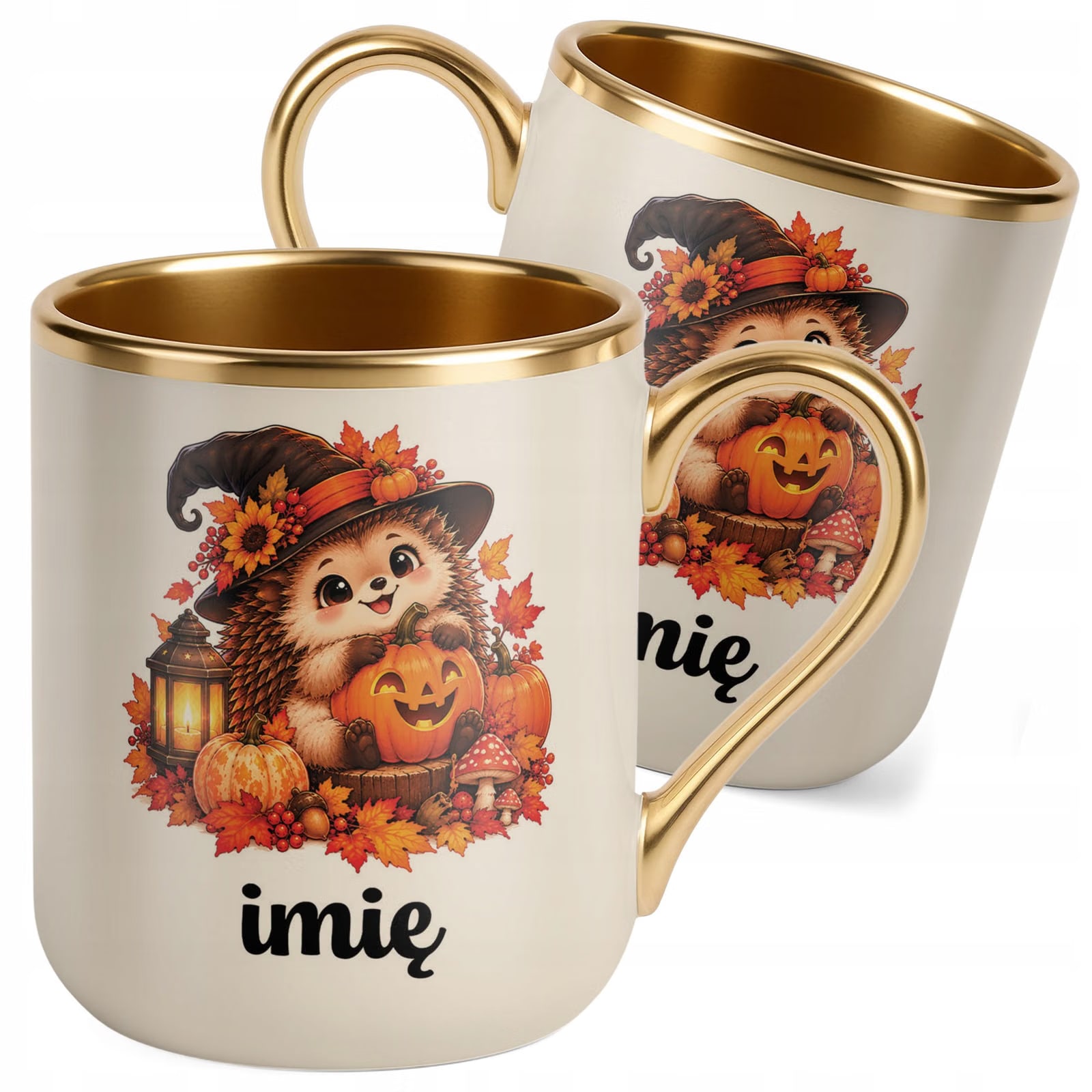 Kubek Personalizowany Premium Złoty Ecru z Nadrukiem Halloween