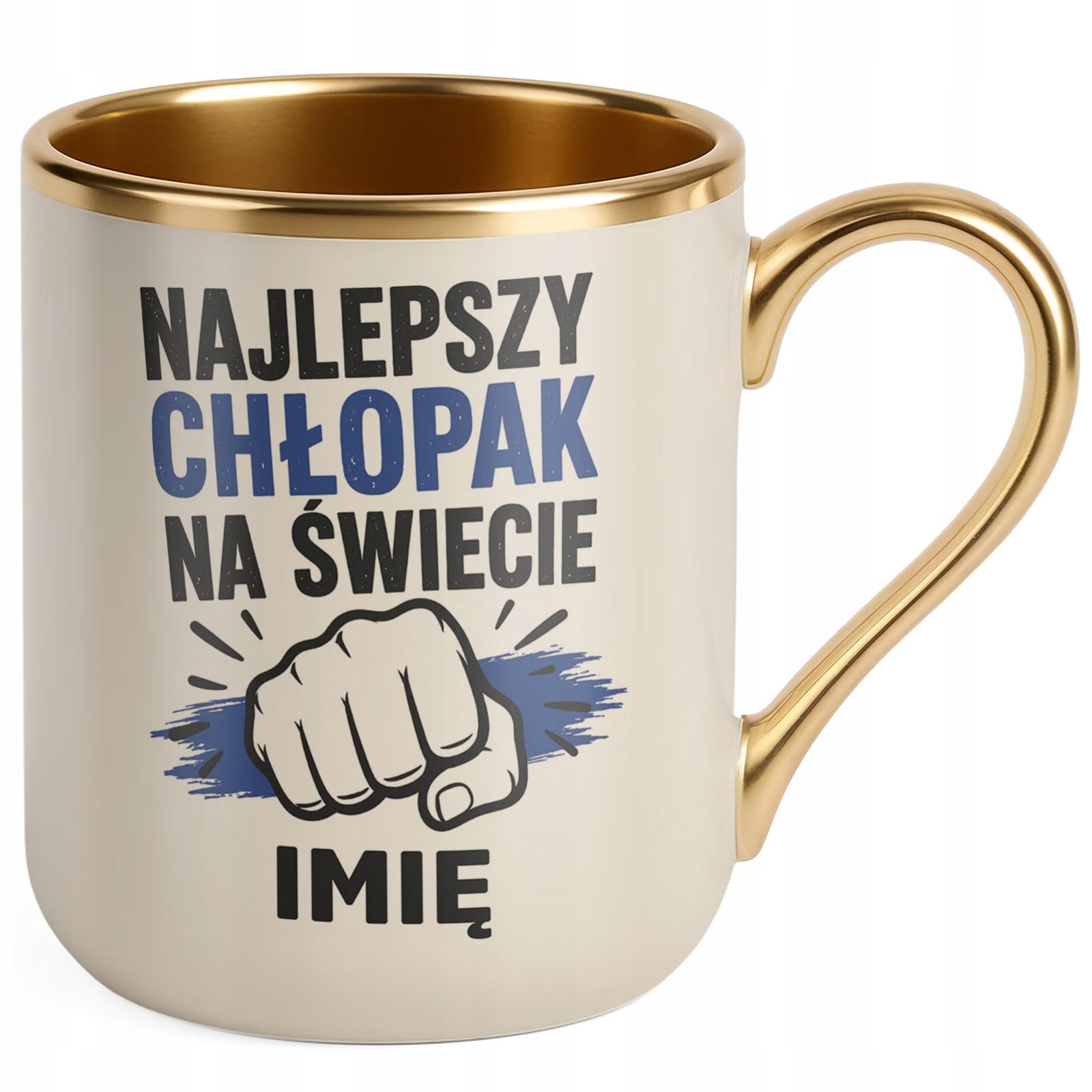Kubek personalizowany z nadrukiem Premium Złoty Ecru Dzień Chłopaka