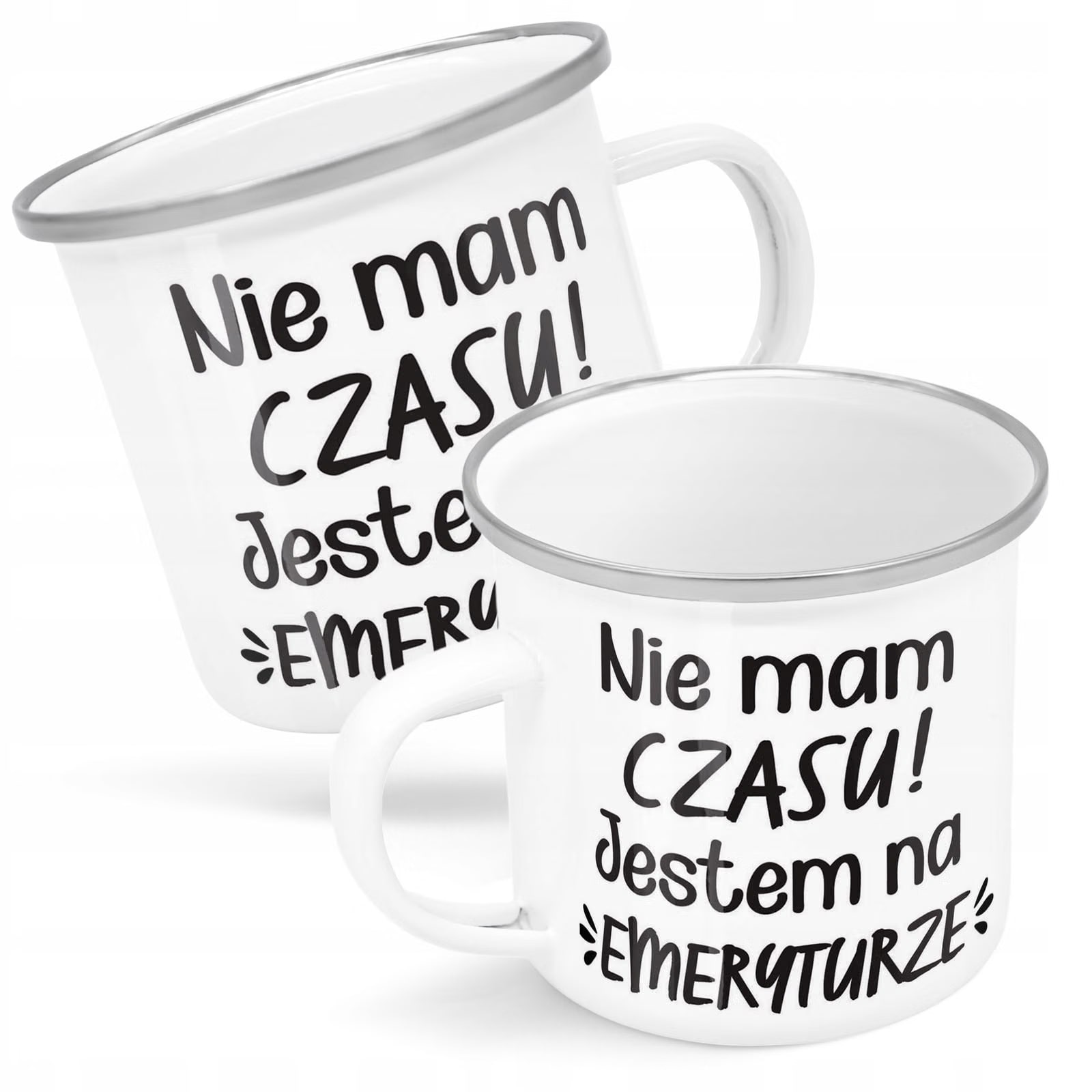 Kubek Emaliowany z okazji Emerytury Dla Emeryta z Nadrukiem Biały Metalowy