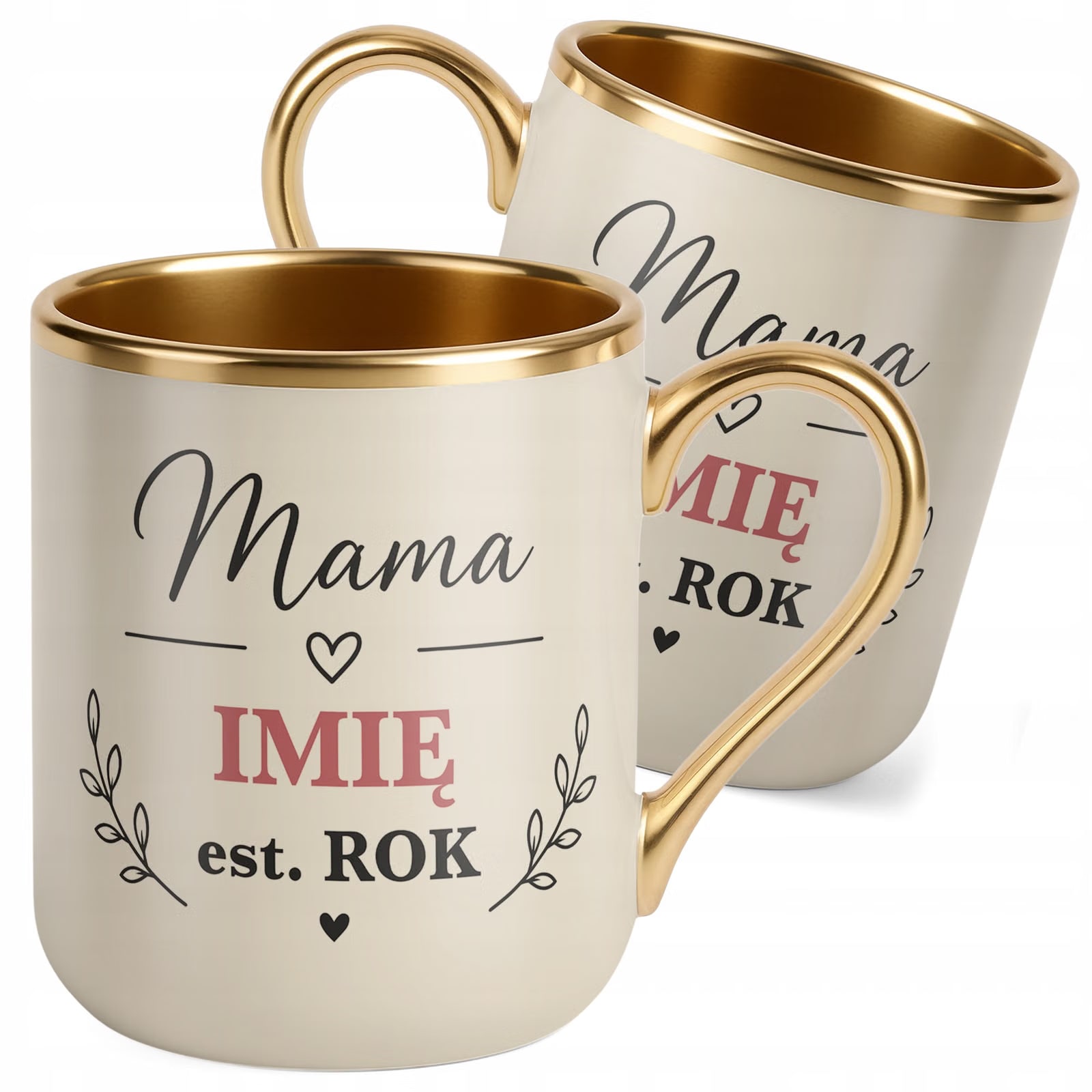 Kubek premium złoty ecru personalizowany dla mamy prezent Dzień Matki