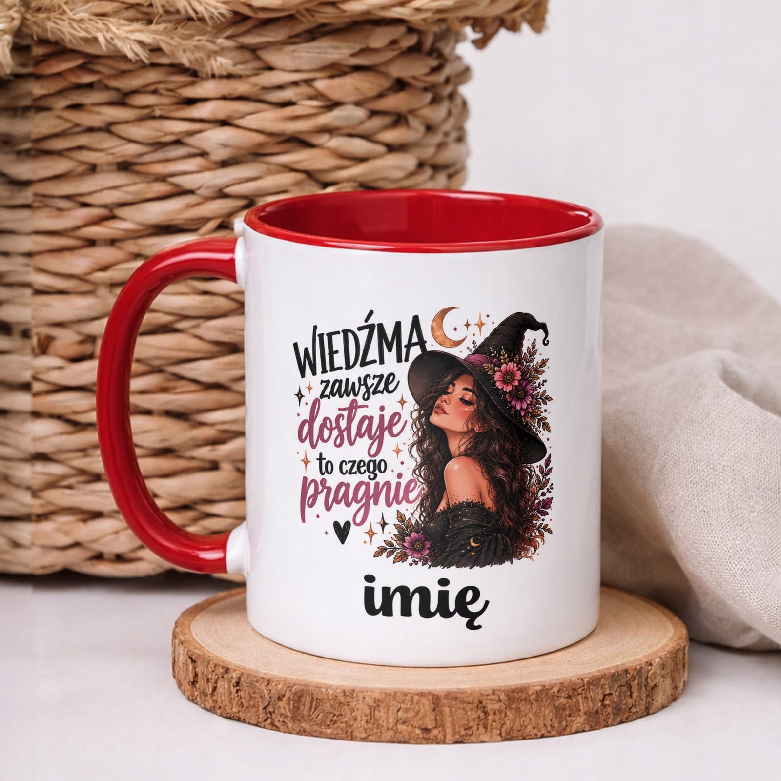 Kubek Czerwony Personalizowany z Nadrukiem Dla Kobiet Czarownica Wiedźma