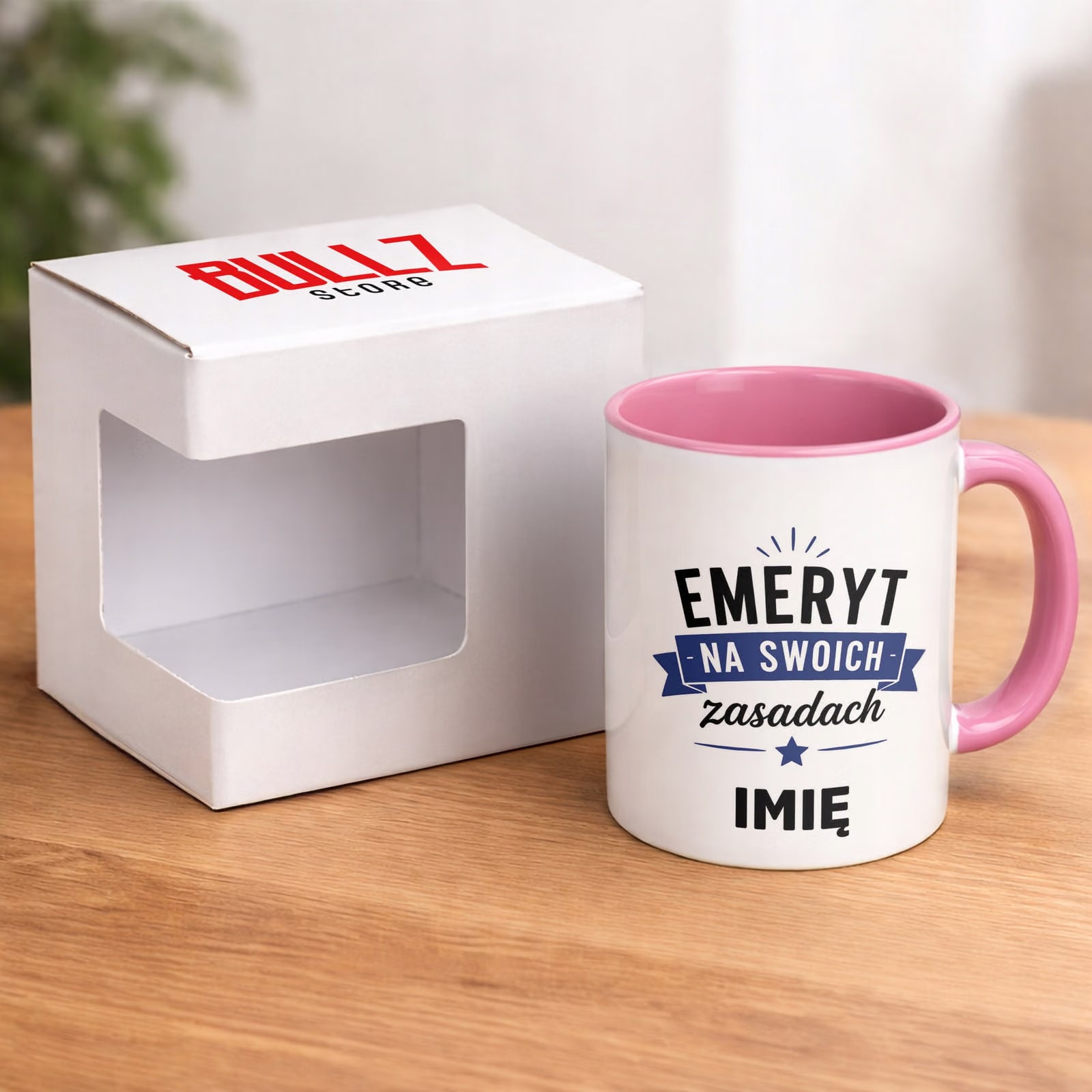 Kubek Różowy Personalizowany z Nadrukiem Emerytura Dla Emeryta Prezent