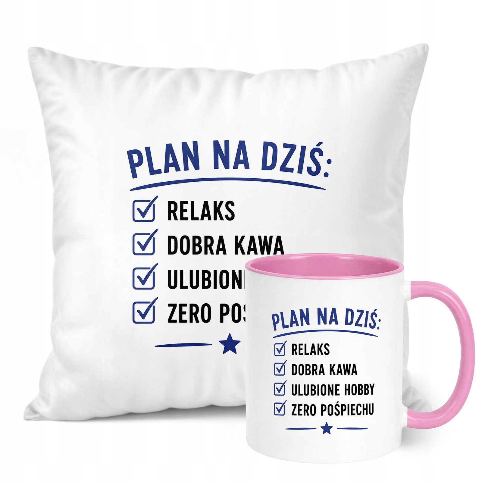 Zestaw Kubek Różowy Poduszka Z Nadrukiem Emerytura Dla Emeryta Prezent