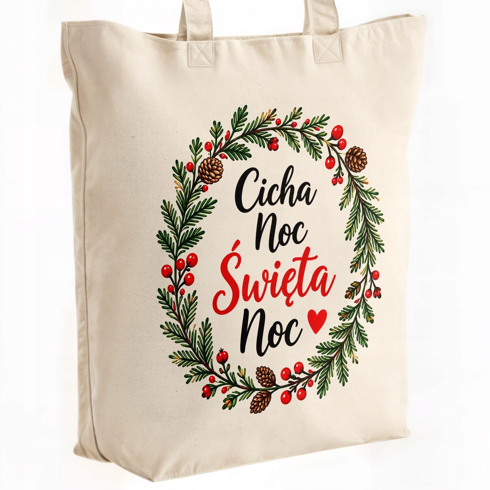 Torba shopper bawełniana premium świąteczna mikołajki z nadrukiem