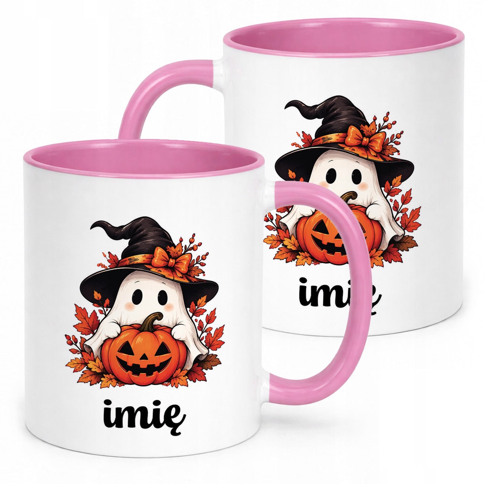 Kubek Różowy Personalizowany z Nadrukiem Halloween Jesień Prezent Upominek