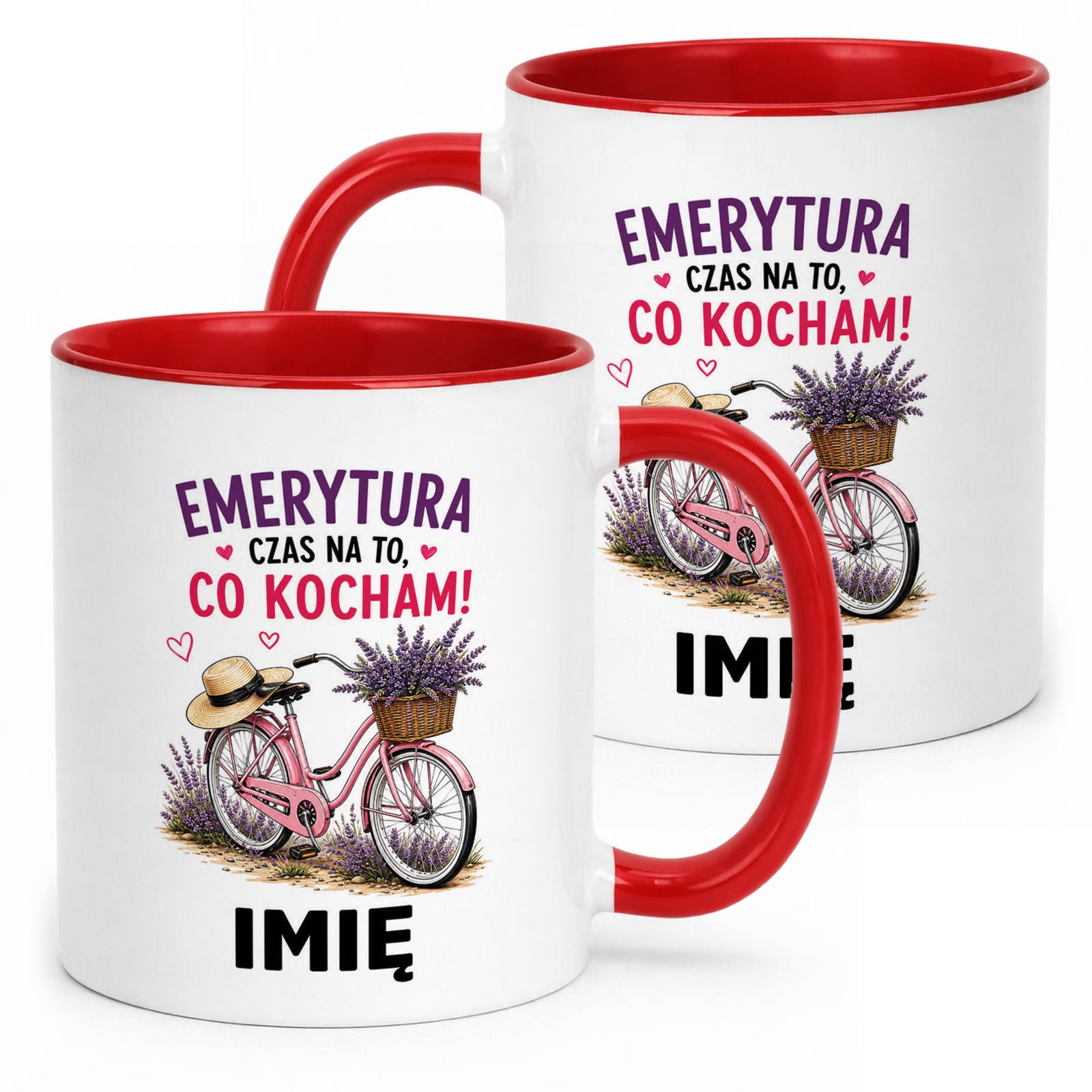 Kubek Czerwony Personalizowany z Nadrukiem Emerytura Dla Emerytki Prezent