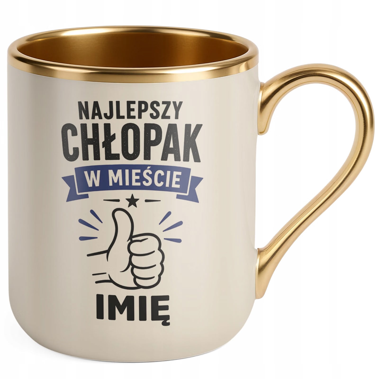 Kubek personalizowany z nadrukiem Premium Złoty Ecru Dzień Chłopaka