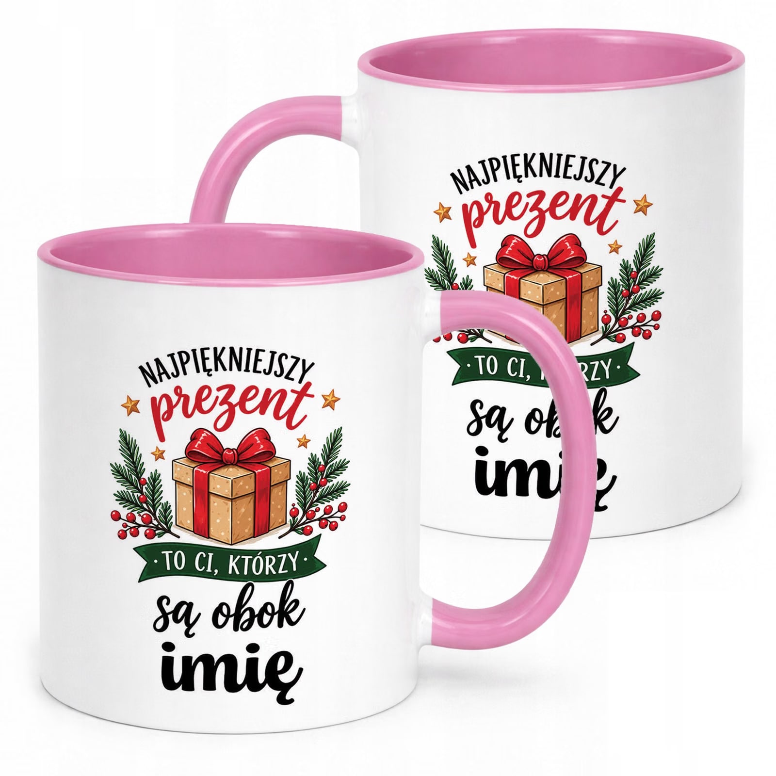Kubek Różowy Personalizowany z Nadrukiem Boże Narodzenie Święta Prezent