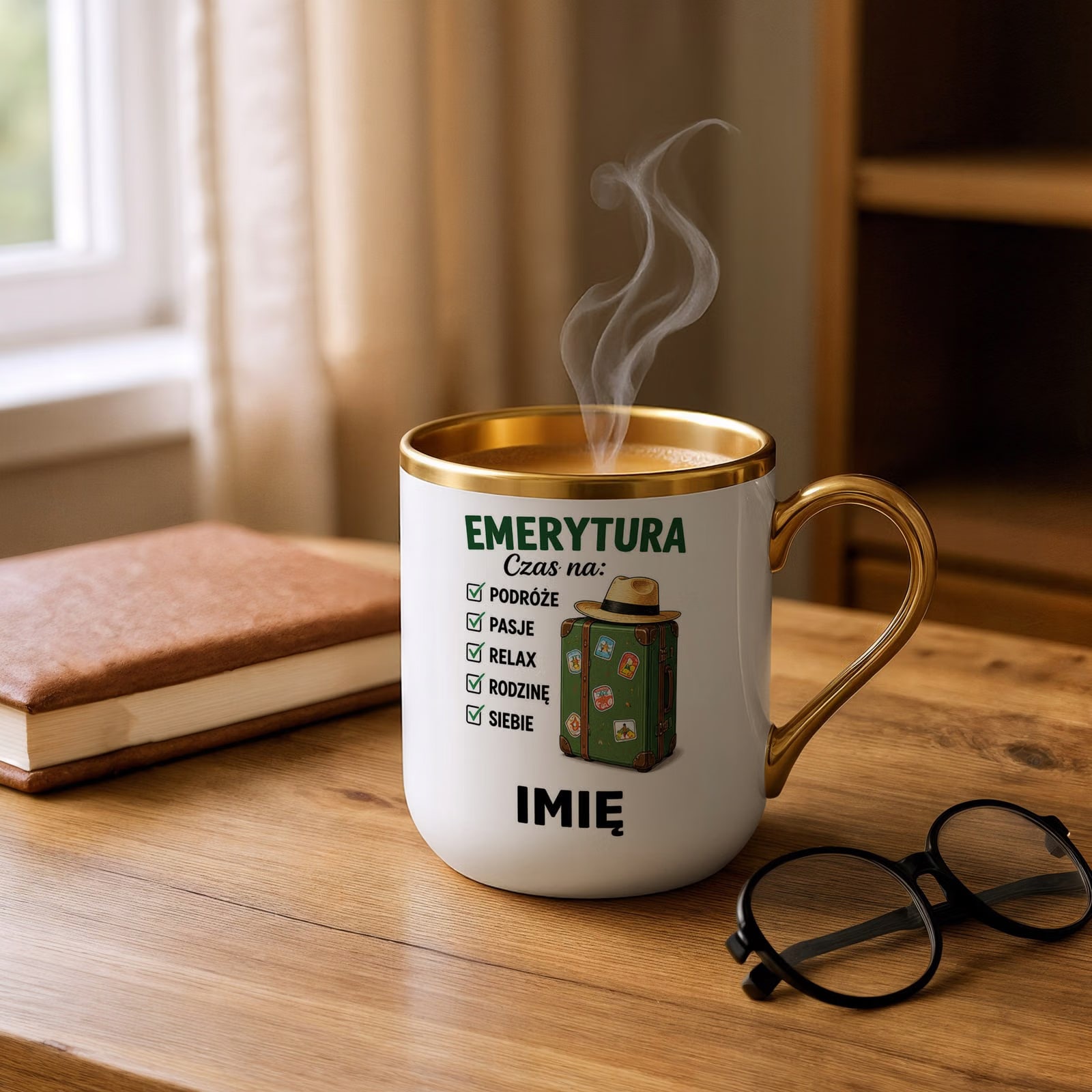 Kubek Personalizowany z nadrukiem Premium Złoty Emerytura Prezent