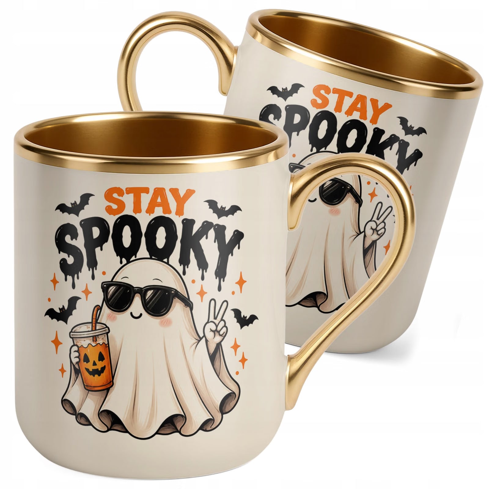 Kubek Premium Złoty Ecru z Nadrukiem Halloween Jesień Prezent